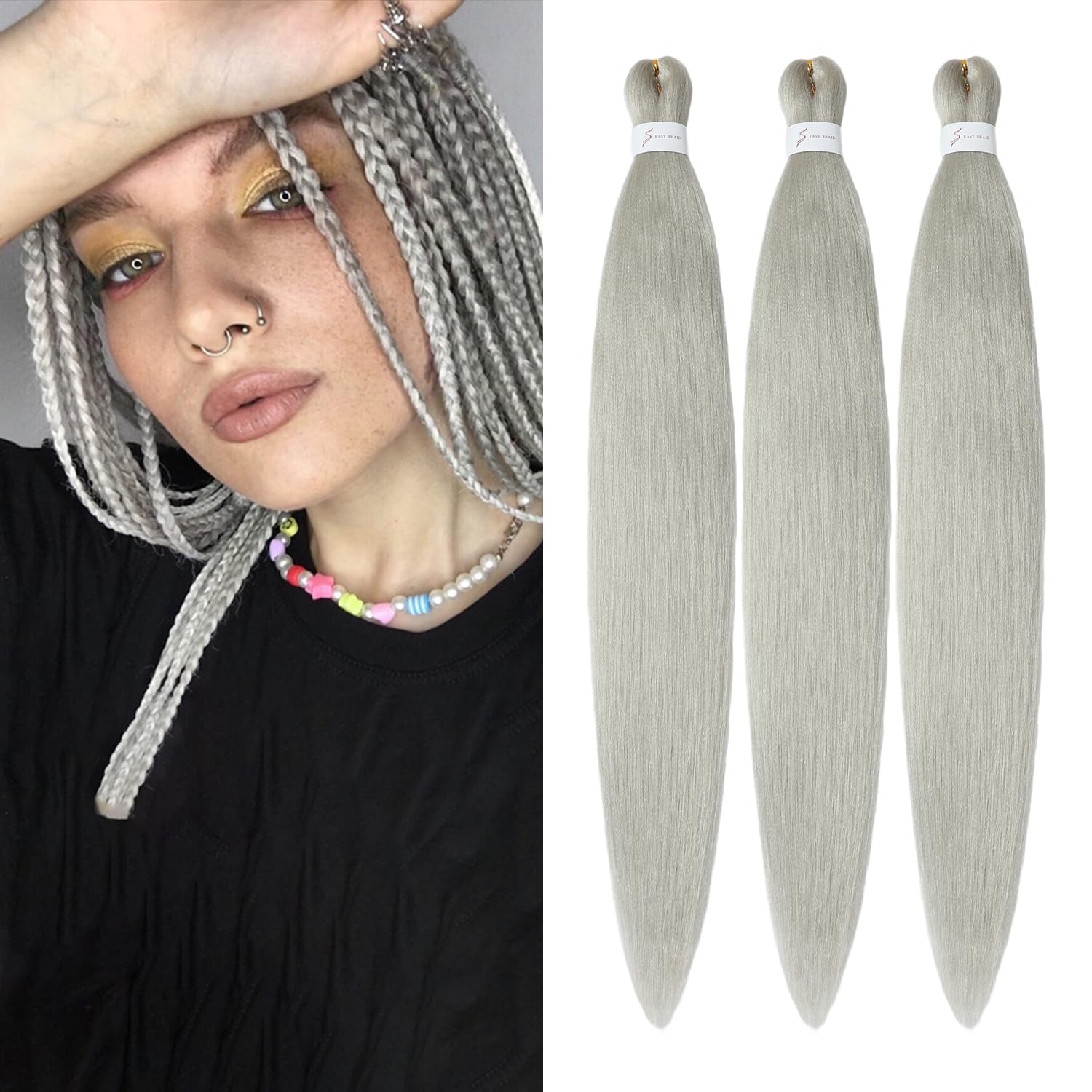 YDDM Meches Pour Tresses Africaine Rose et blanc Rajout Cheveux Tresses Texture Yaki Easy Install pour Debutants 20 Pouces 3 Paquets Cheveux Legers Naturels pour Box Braids Twist Crochet Styles