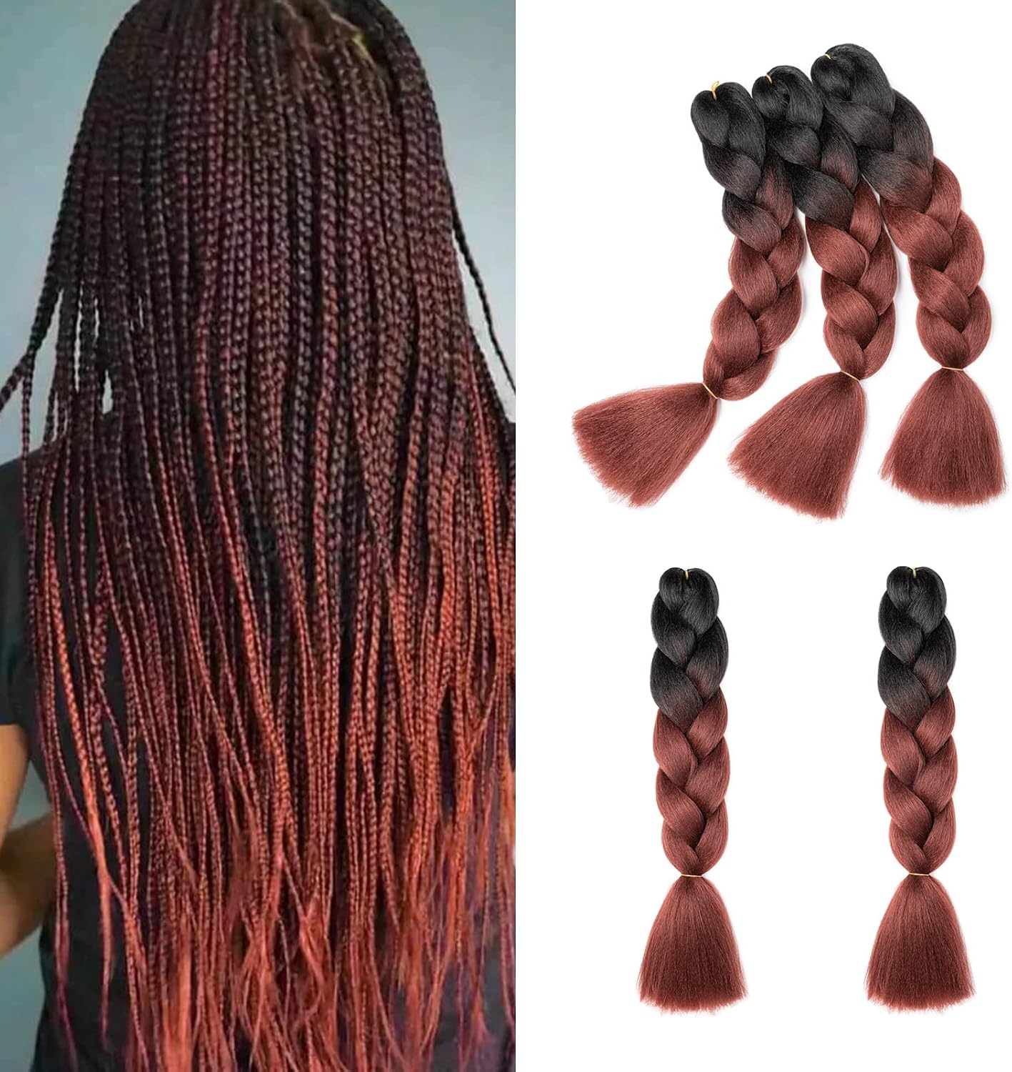 24" Meches pour Tresses Africaine Braids Meches Tresse Cheveux Rajout Cheveux Tressage 1 Paquet Crochet Braids Extension de Cheveux Afro pour Tresse Ombre Synthétiques (Rose)