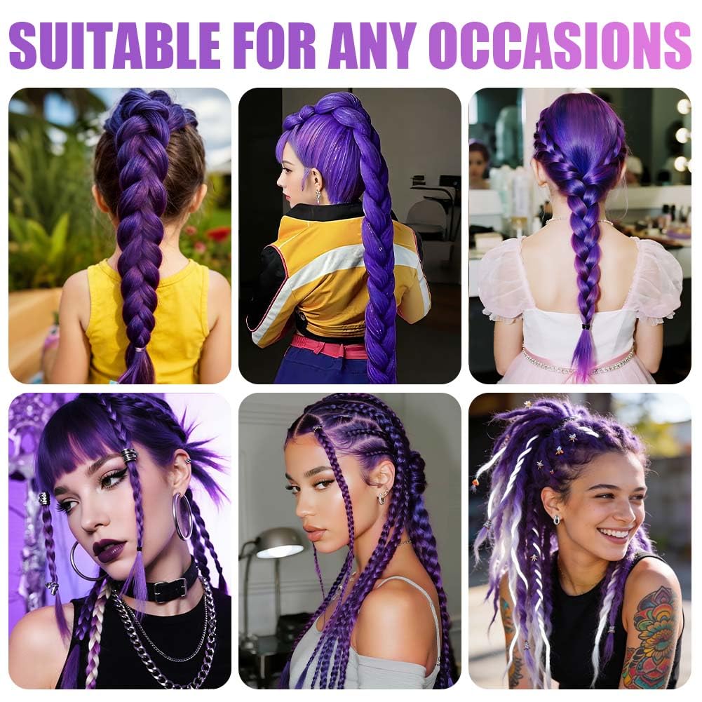Aomig Rajout Cheveux Tressés Pré-étirés Violet, 4 Paquets 27 Pouces Meches Cheveux Extension Pre Stretched Braiding Hair Tresse Cheveux Synthétique Hair Hot Water Setting Crochet Extensions
