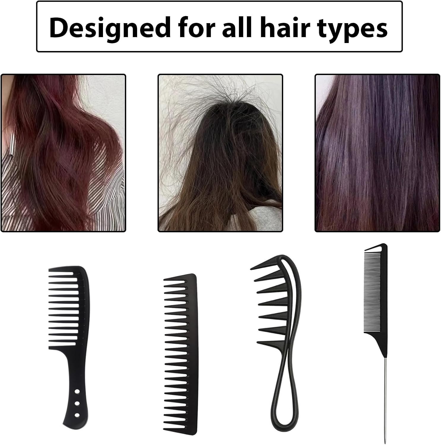 GVSS 4 Pièces Peigne Cheveux Bouclés Noir,Peigne Dent Large,Peigne Afro pour Tous Types de Cheveux,Brosse a Cheveux Homme Antistatiques pour Femme