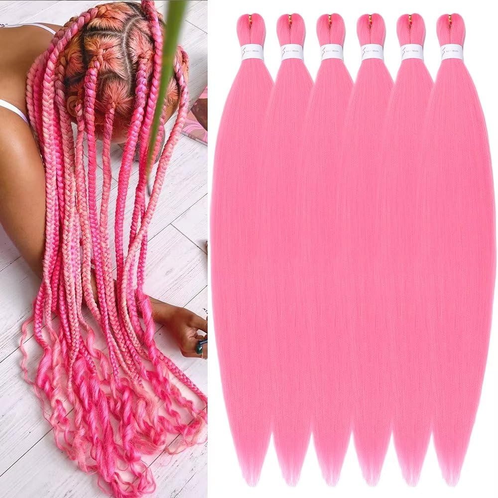 YDDM Meches Pour Tresses Africaine Rose et blanc Rajout Cheveux Tresses Texture Yaki Easy Install pour Debutants 20 Pouces 3 Paquets Cheveux Legers Naturels pour Box Braids Twist Crochet Styles