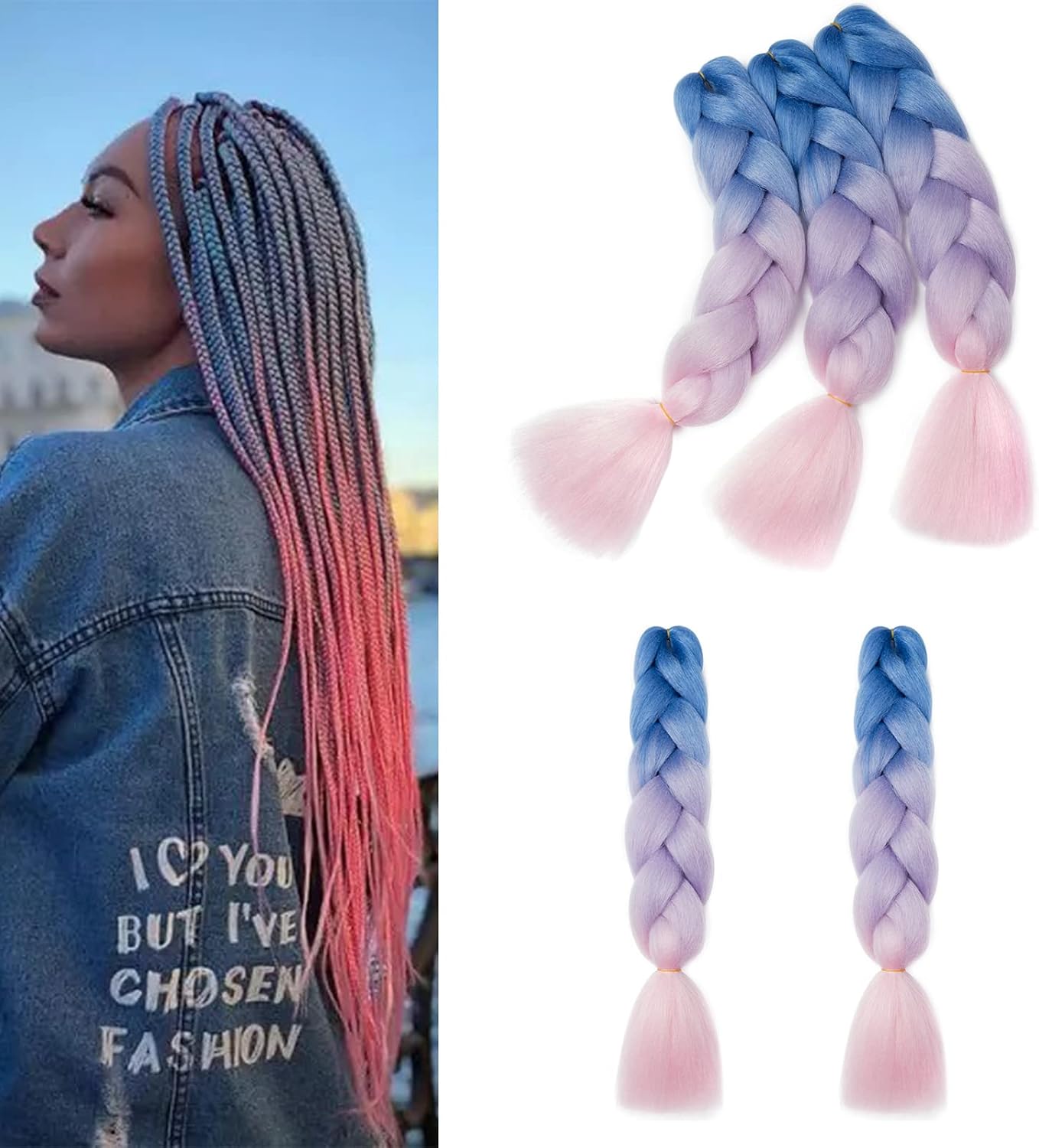 24" Meches pour Tresses Africaine Braids Meches Tresse Cheveux Rajout Cheveux Tressage 1 Paquet Crochet Braids Extension de Cheveux Afro pour Tresse Ombre Synthétiques (Rose)