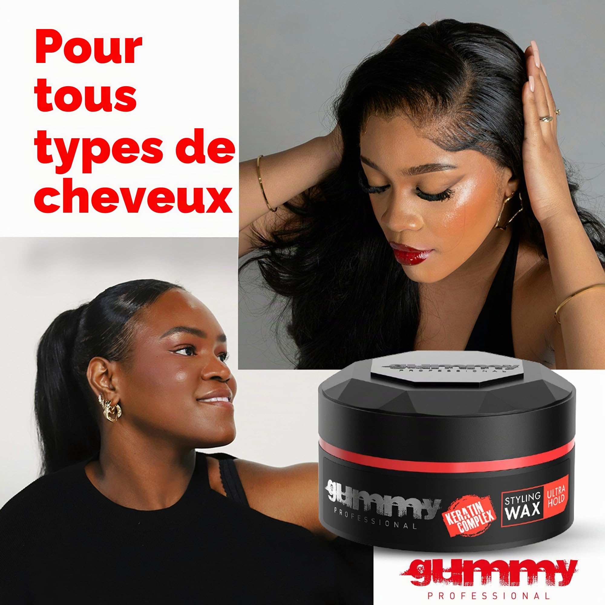 Cire Coiffante Professionnelle Ultra Fixation Gummy 150 ml - Cire capillaire forte tenue & brillance - Pour hommes & femmes - Sans alcool avec vitamine B5