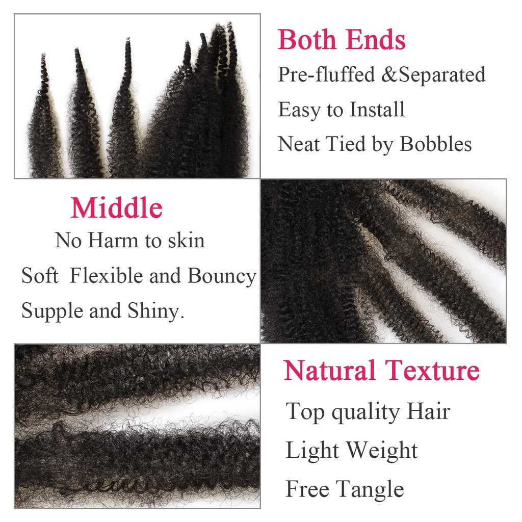 Leeven 16 Pouces Pre Separated Springy Twist Hair 8 Packs Pre-Fluffed Popping Crochet for Distressed Locs Afro Kinky Curly Marley Braiding Hair Extensions /1B#