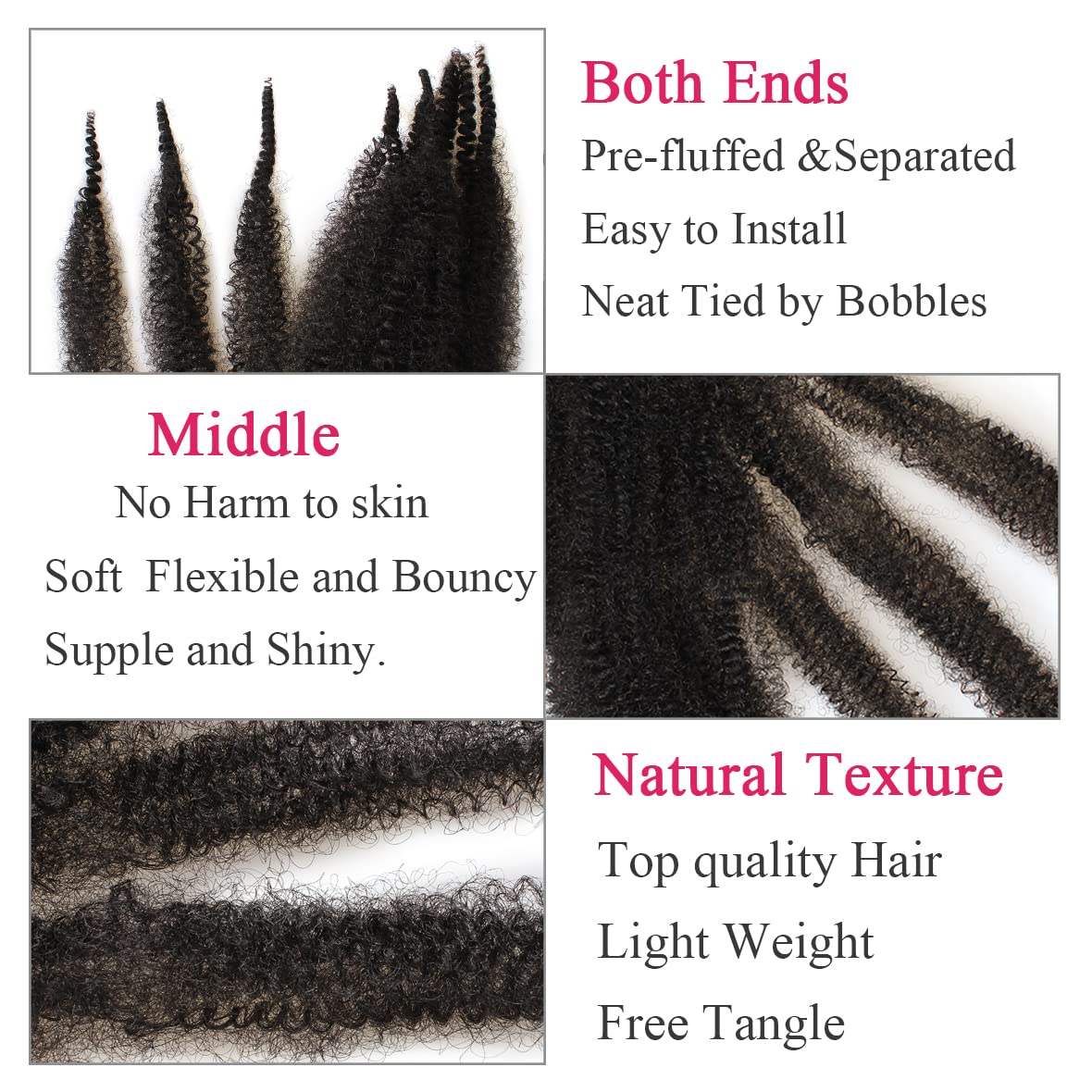 Leeven 16 Pouces Pre Separated Springy Twist Hair 8 Packs Pre-Fluffed Popping Crochet for Distressed Locs Afro Kinky Curly Marley Braiding Hair Extensions /1B#