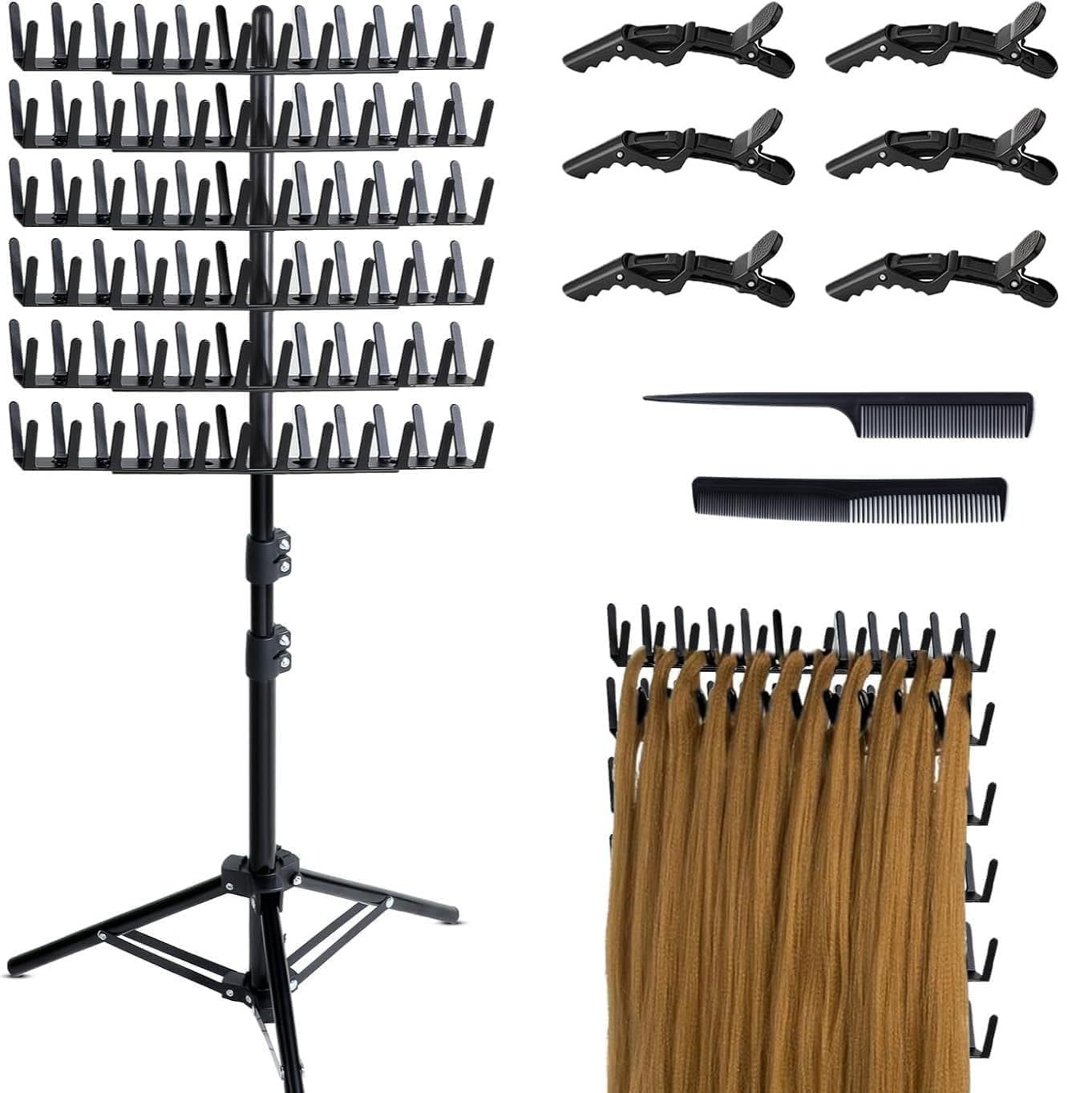gresonic Support réglable pour tresses, support pour perruques avec 144 pinces pour coiffeurs et tresseurs, pour rallonges de cheveux