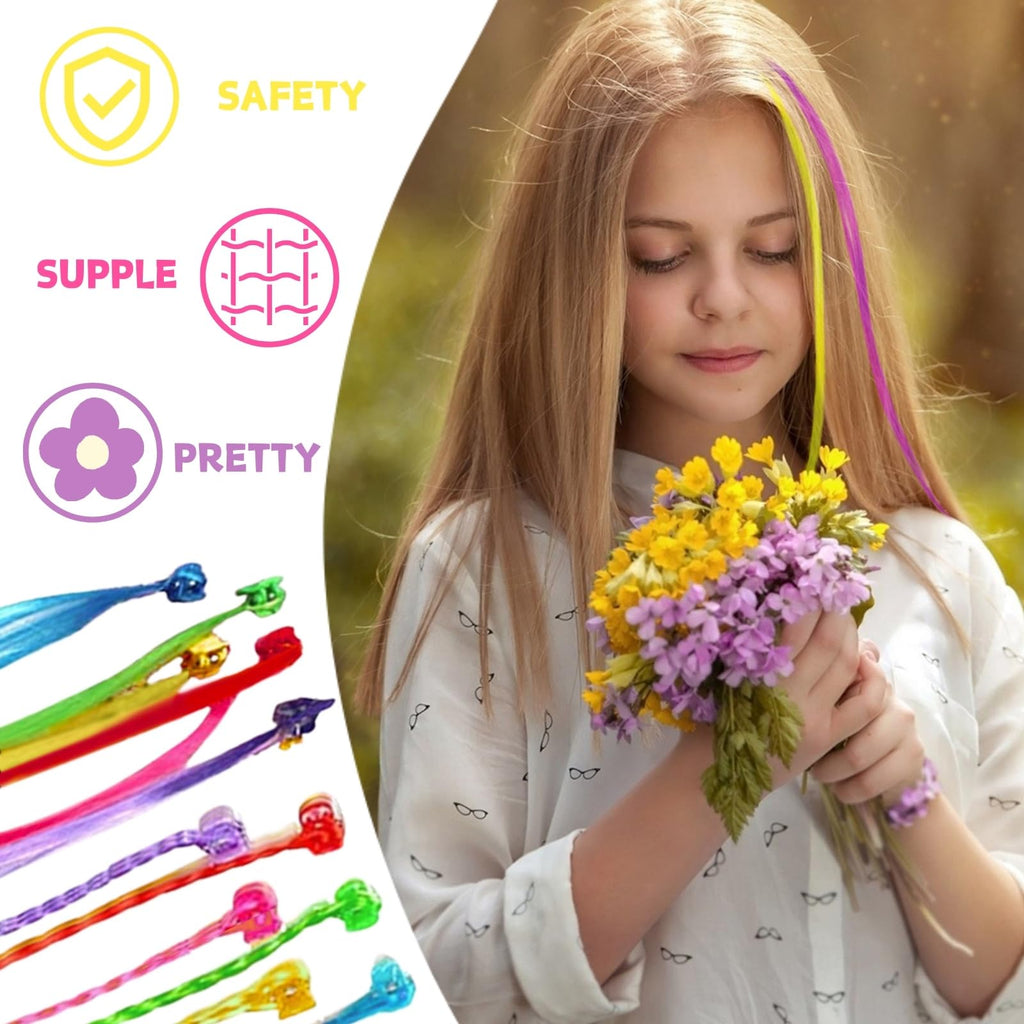 42 Pièces Extensions de Cheveux Couleur avec Clips Cheveux, Kit de Tressage de Cheveux pour Filles et Enfants, Set Accessoires de Coiffure, Rajout Cheveux Tresses pour Fêtes (Série A)