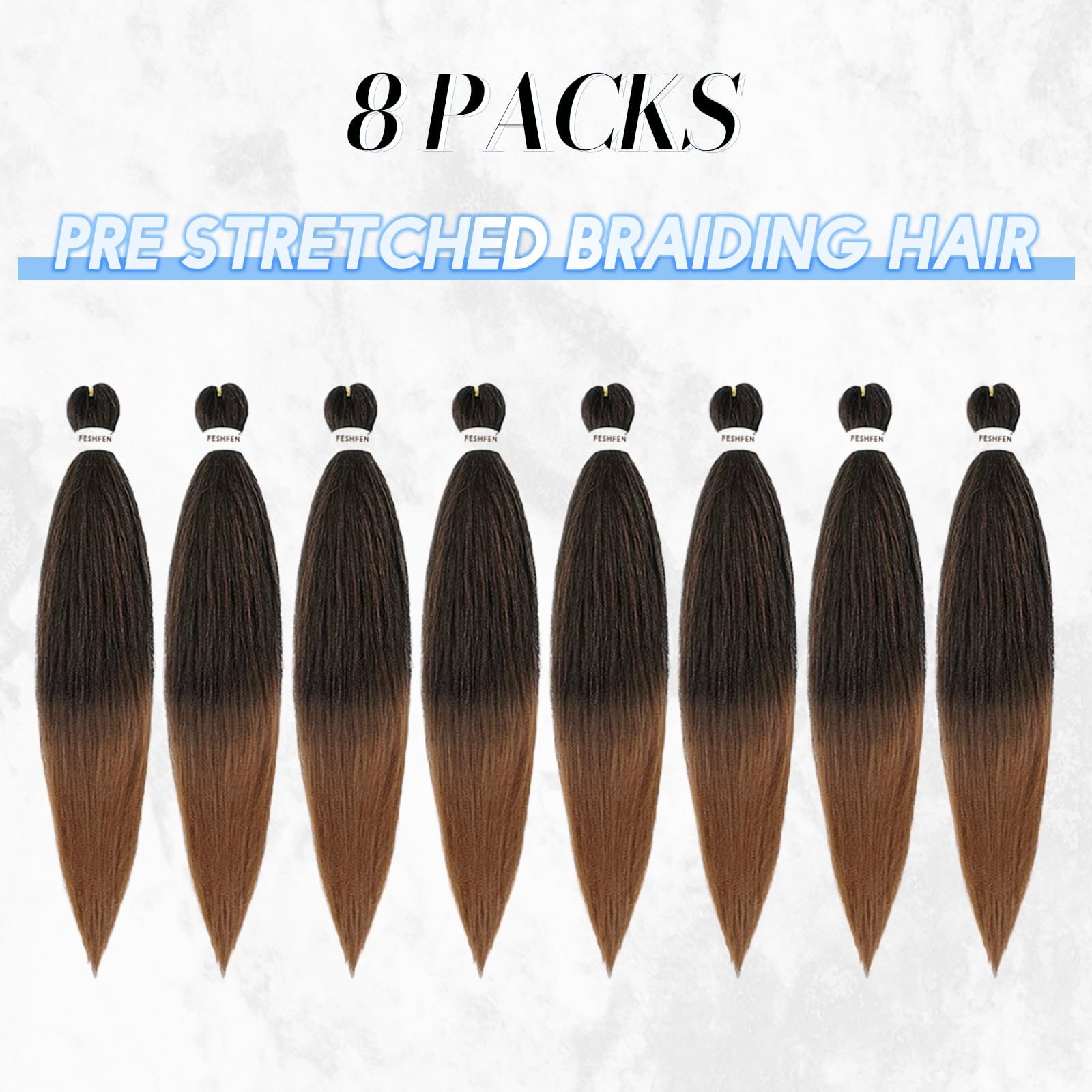 FESHFEN Meches pour Tresses Africaine Rajout Cheveux Tresses Pré étiré Tressage Braiding Hair Synthétiques Yaki 8 Packs Hair Braids Extensions de cheveux pour Femme 65cm Noir cassé à Auburn clair
