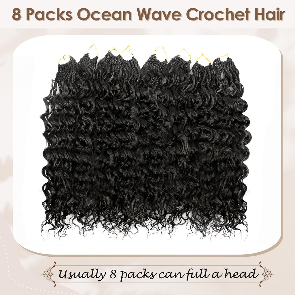 Enbeautiful 14 Inch 8 Packs Pre-Looped Ocean Wave Crochet Hair Pre-Twisted Deep Water Beach Curly Braiding Hair Synthetic Boho Wavy Curly Hair Extensions for Women（14 Inch,TBug）