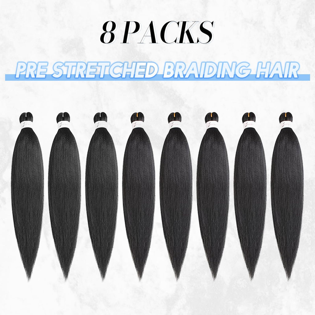 FESHFEN Meches pour Tresses Africaine Rajout Cheveux Tresses Pré étiré Tressage Braiding Hair Synthétiques Yaki 8 Packs Hair Braids Extensions de cheveux pour Femme 65cm Noir cassé à Auburn clair