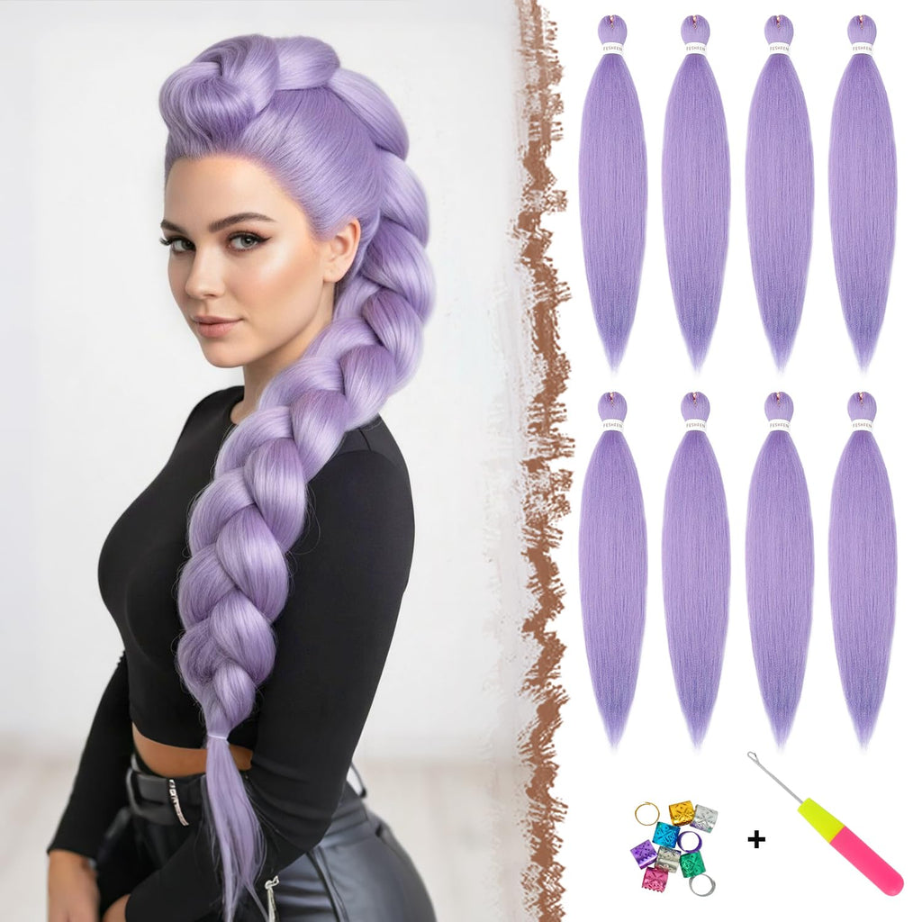 FESHFEN Meches pour Tresses Africaine Rajout Cheveux Tresses Pré étiré Tressage Braiding Hair Synthétiques Yaki 8 Packs Hair Braids Extensions de cheveux pour Femme 65cm Noir cassé à Auburn clair
