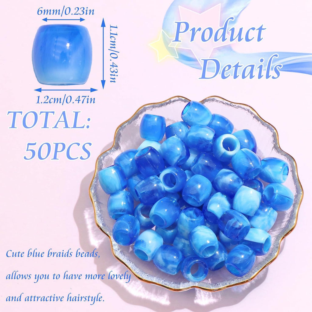 50PCS Perles à Cheveux Transparentes pour Tresses, Grosses Perles en Acrylique, Accessoires pour Dreadlocks, Bijoux pour Cheveux pour Enfants Filles avec Aide à