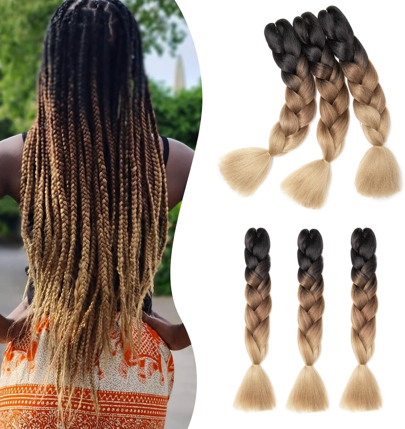 24" Meches pour Tresses Africaine Braids Meches Tresse Cheveux Rajout Cheveux Tressage 1 Paquet Crochet Braids Extension de Cheveux Afro pour Tresse Ombre Synthétiques (Rose)