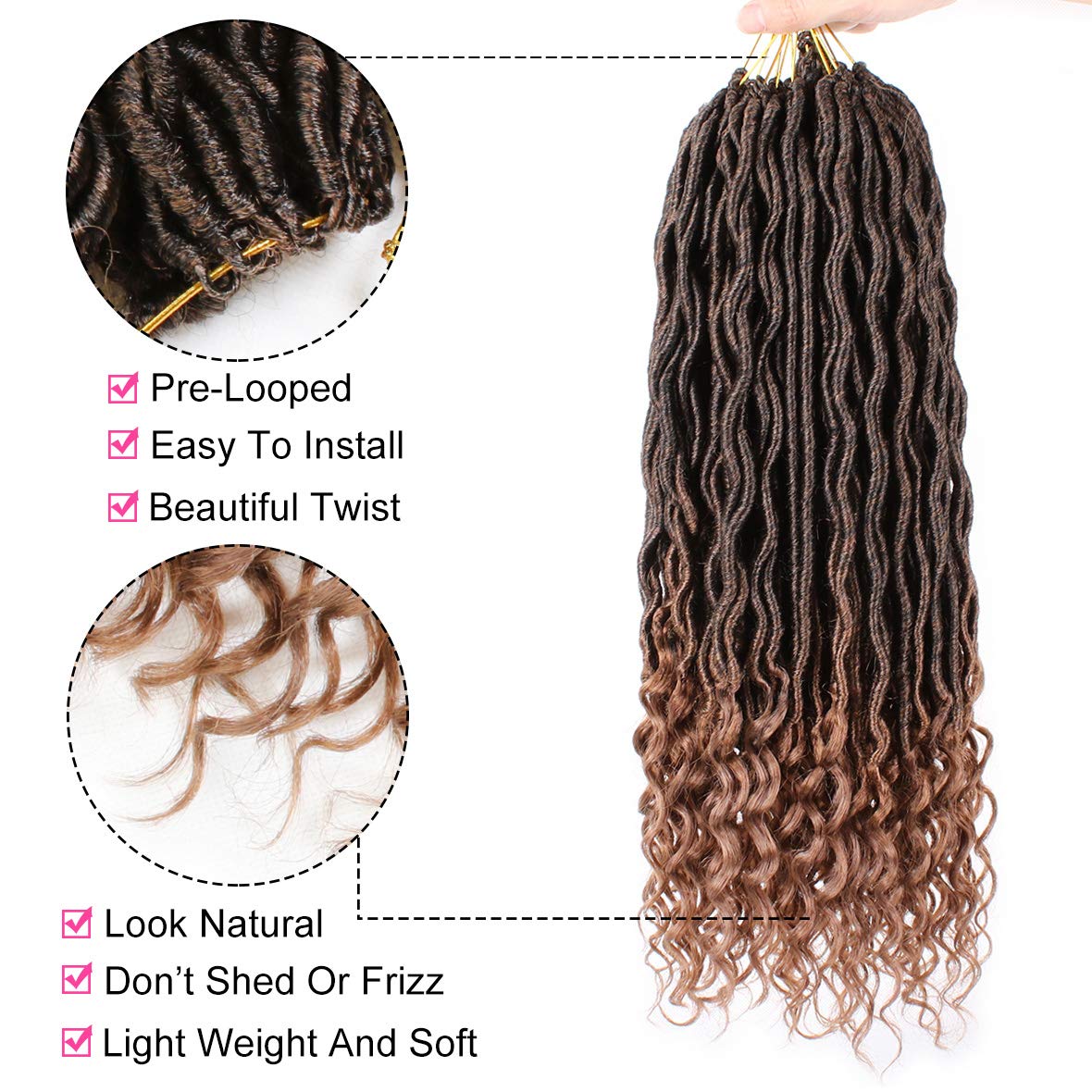 Xtrend 6Packs 18 pouces Twist Perruques Crochet Tresses Faux Locs bouclés se termine Dreadlocks Tresses Synthétiques Extensions de Cheveux Haute Température pour Femmes Noires 20 Strands/pack TBUG