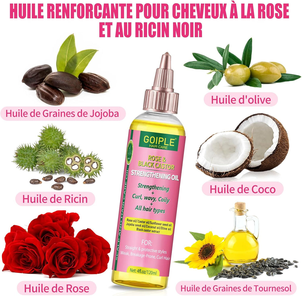 Edge Control Wax for Femmes Forte Tenue -Cire Cheveux Gel pour Cheveux Noirs - Huile Capillaire à la Rose & Ricin pour la Pousse des Cheveux Huile Capillaire Fortifiante Ensemble