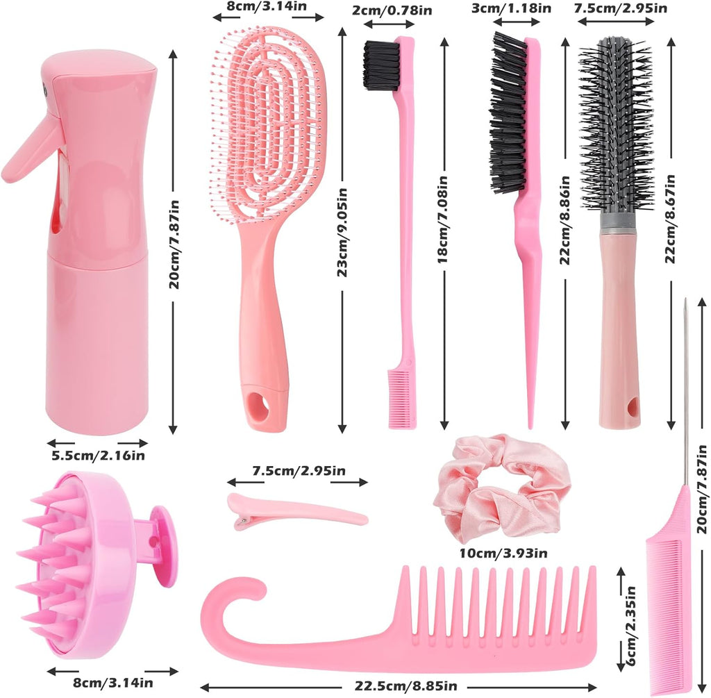 Ensemble de 14 brosses à Cheveux Comprenant Une Trousse de Maquillage Transparente,Un Flacon pulvérisateur, Une Brosse à Cheveux,Une Brosse pour Le Cuir chevelu et des épingles à Cheveux