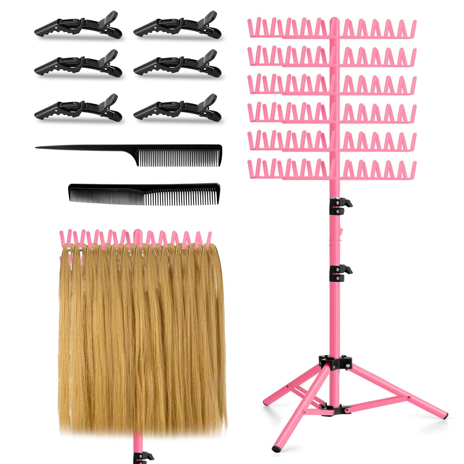 gresonic Support réglable pour tresses, support pour perruques avec 144 pinces pour coiffeurs et tresseurs, pour rallonges de cheveux
