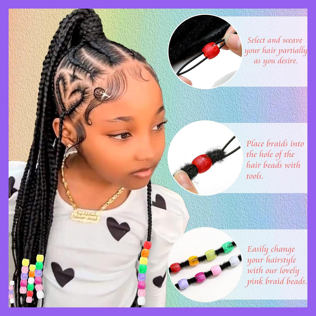50PCS Perles à Cheveux Transparentes pour Tresses, Grosses Perles en Acrylique, Accessoires pour Dreadlocks, Bijoux pour Cheveux pour Enfants Filles avec Aide à