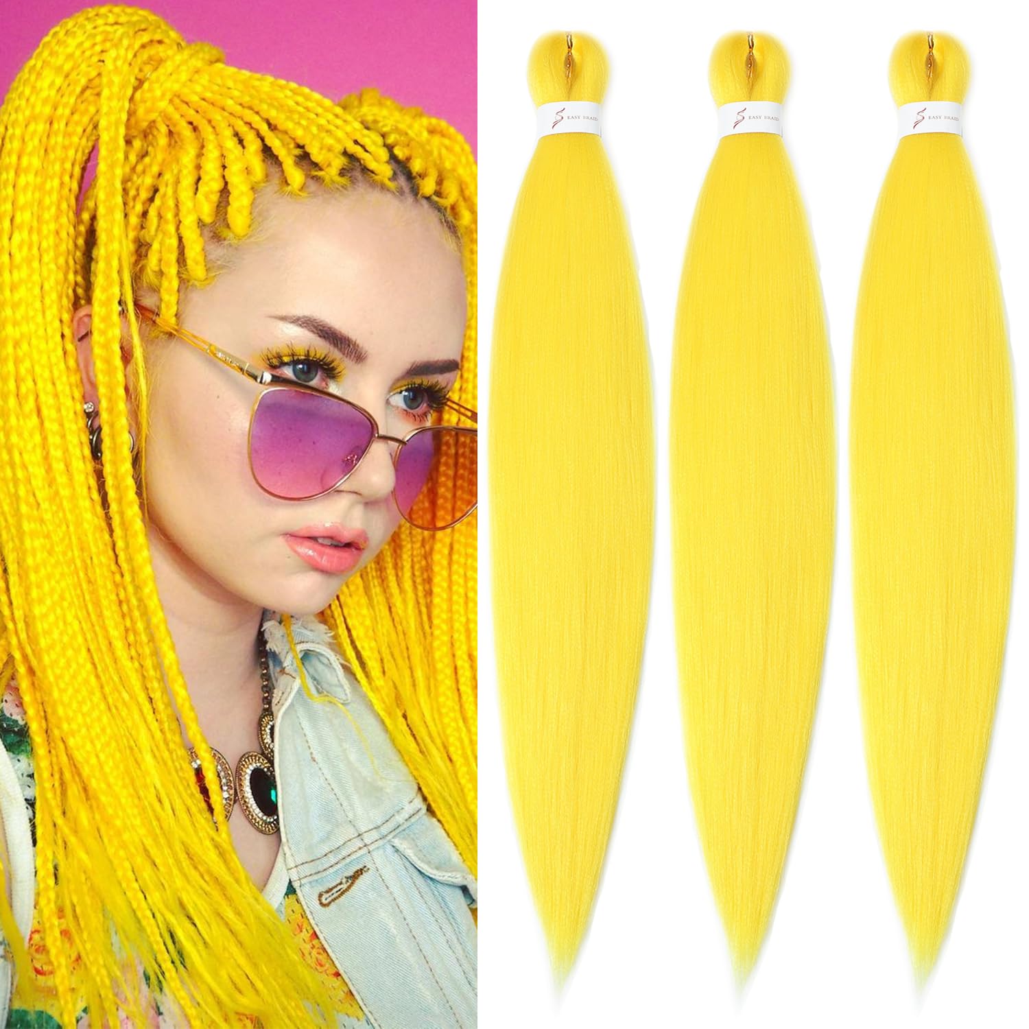 YDDM Meches Pour Tresses Africaine Rose et blanc Rajout Cheveux Tresses Texture Yaki Easy Install pour Debutants 20 Pouces 3 Paquets Cheveux Legers Naturels pour Box Braids Twist Crochet Styles