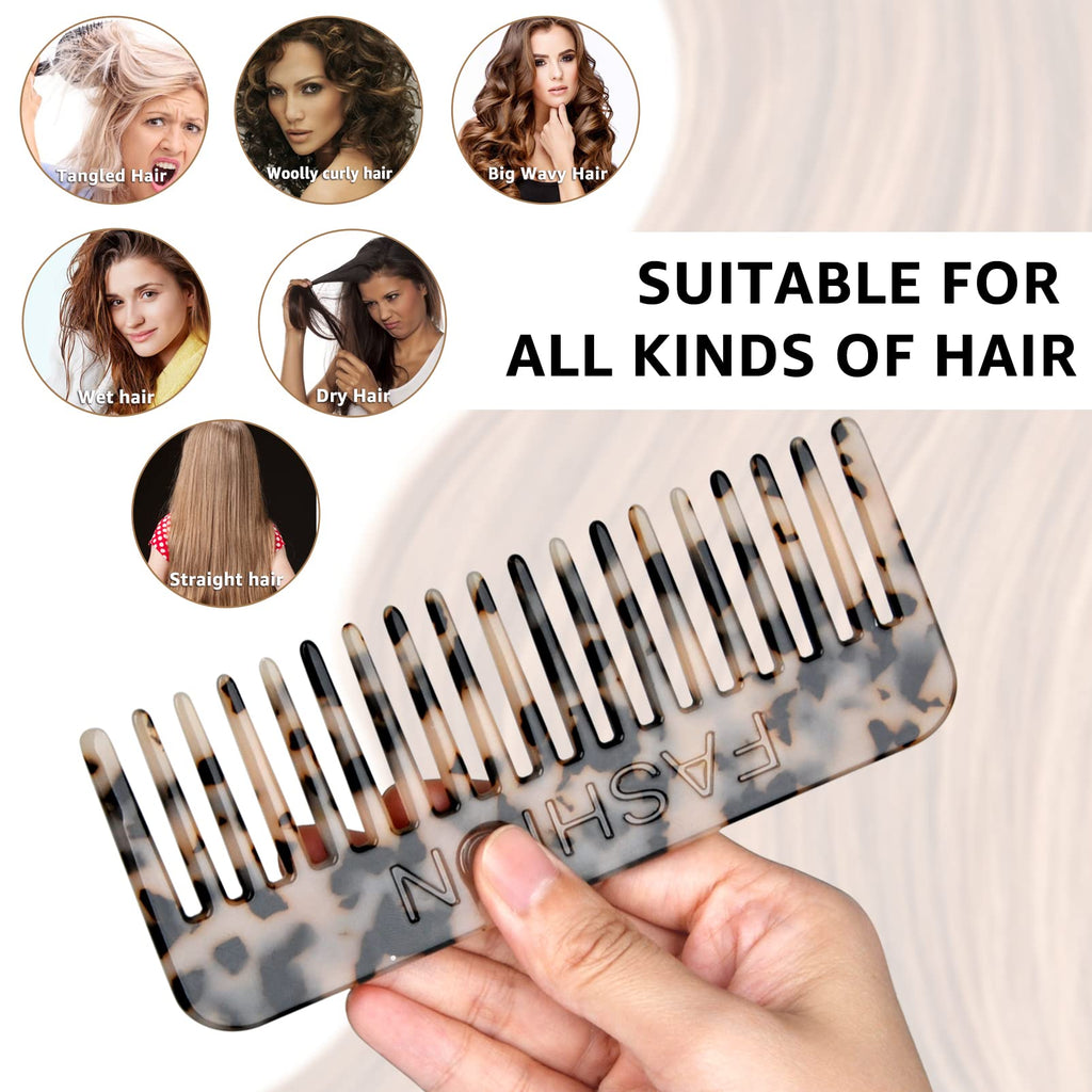 Peigne Démêloir Grosse Dent Large Brosse Cheveux Bouclés Résistant à la Chaleur Peignes Antistatiques en Fibre pour Cheveux Longs Mouillés ou Bouclés pour Femmes Enfants Barbier (Marron/Blanc)