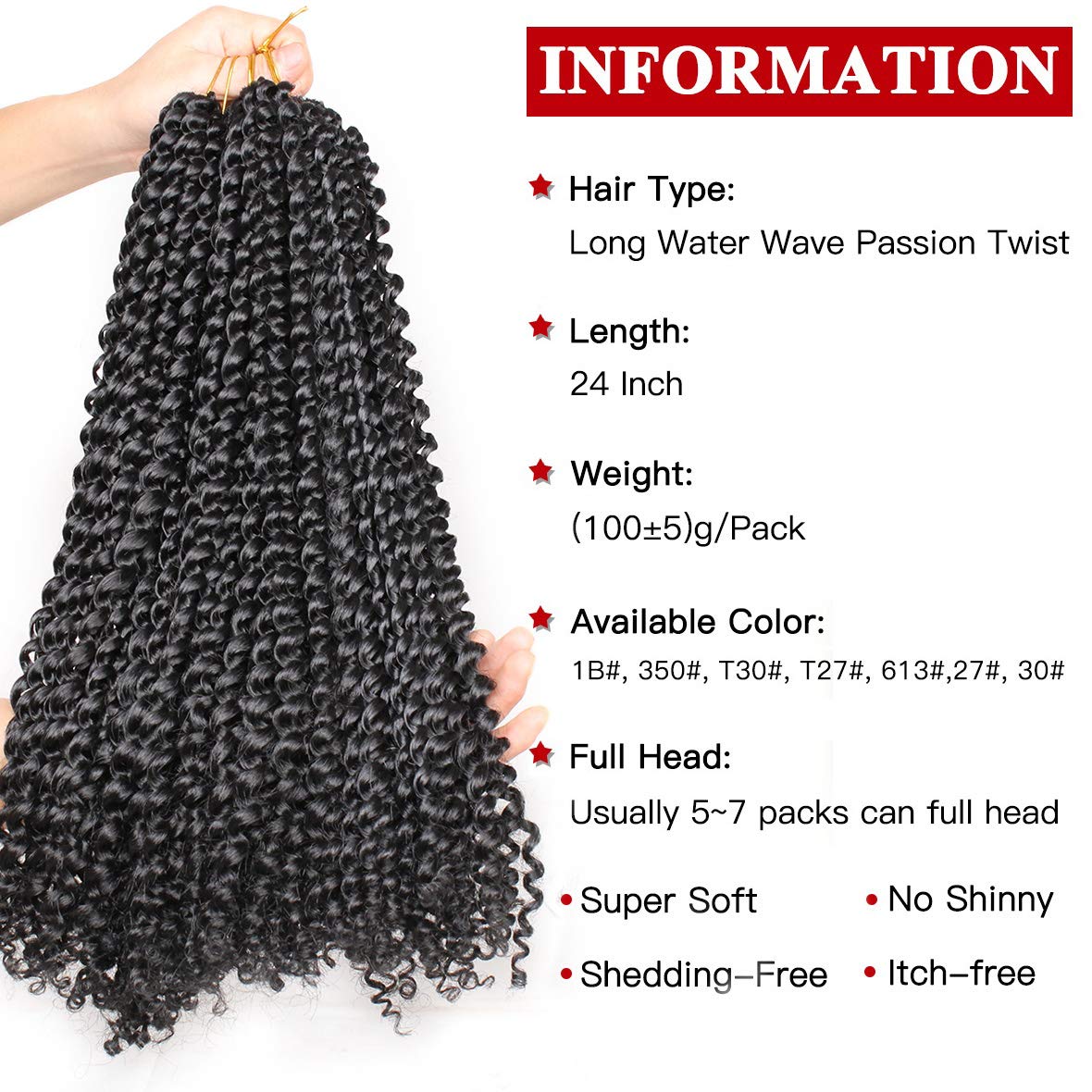 Xtrend Lot de 7 paquets d’extensions de cheveux Passion Twist - 18 mèches par paquet - 30,5 cm - Cheveux tressés au crochet