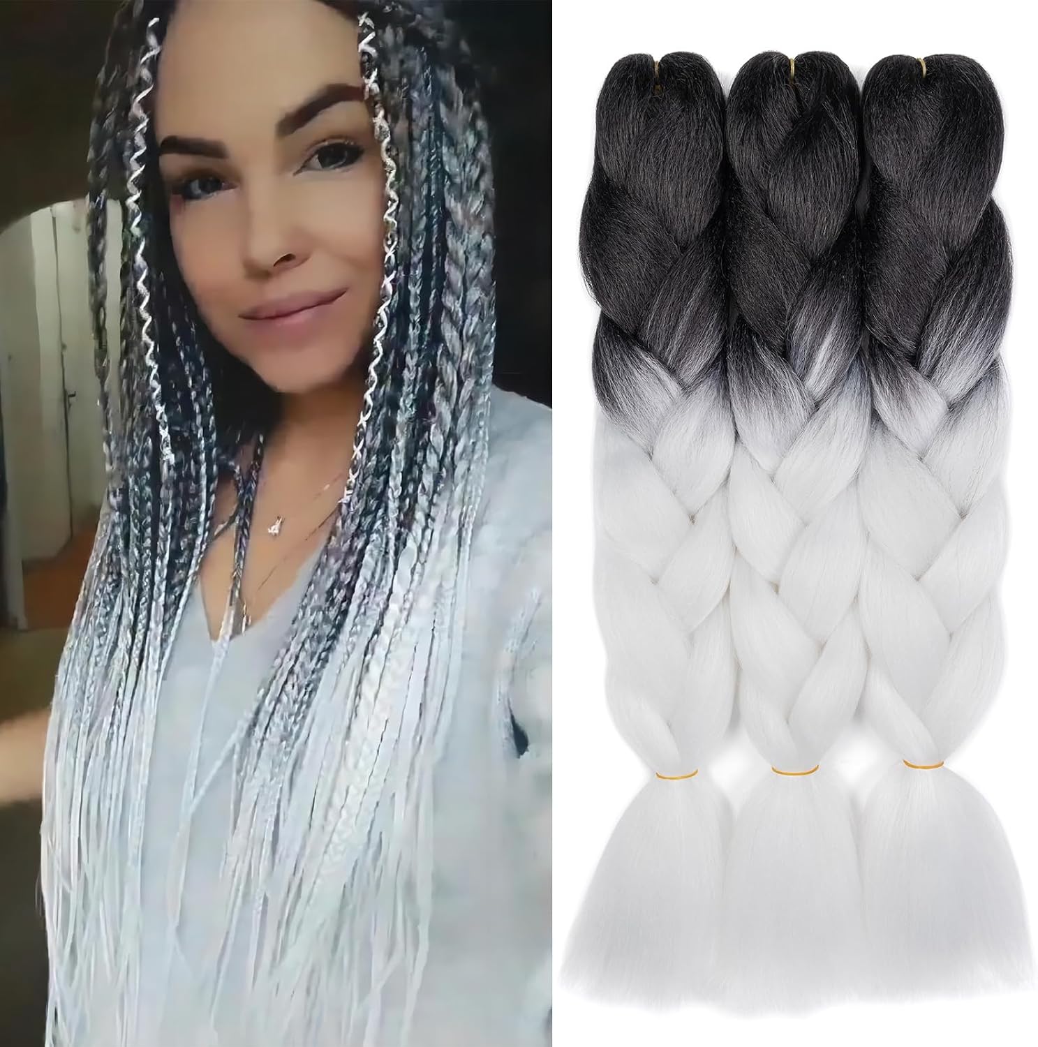 Meches pour Tresses Africaine Rajout Cheveux Braids Jumbo Extension Cheveux Ombre Synthétique Violet & Bleu & Jaune & Orange