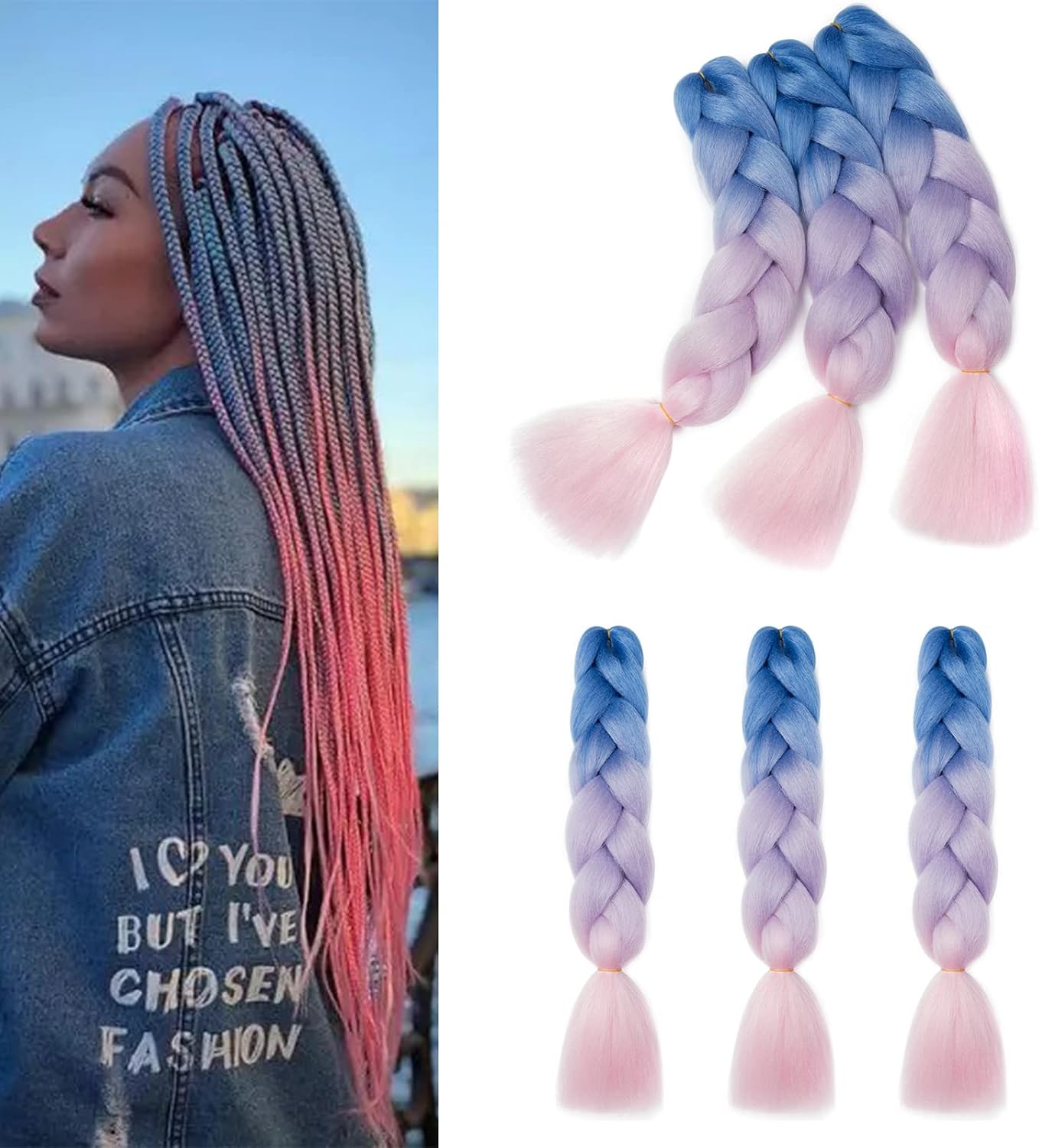 24" Meches pour Tresses Africaine Braids Meches Tresse Cheveux Rajout Cheveux Tressage 1 Paquet Crochet Braids Extension de Cheveux Afro pour Tresse Ombre Synthétiques (Rose)