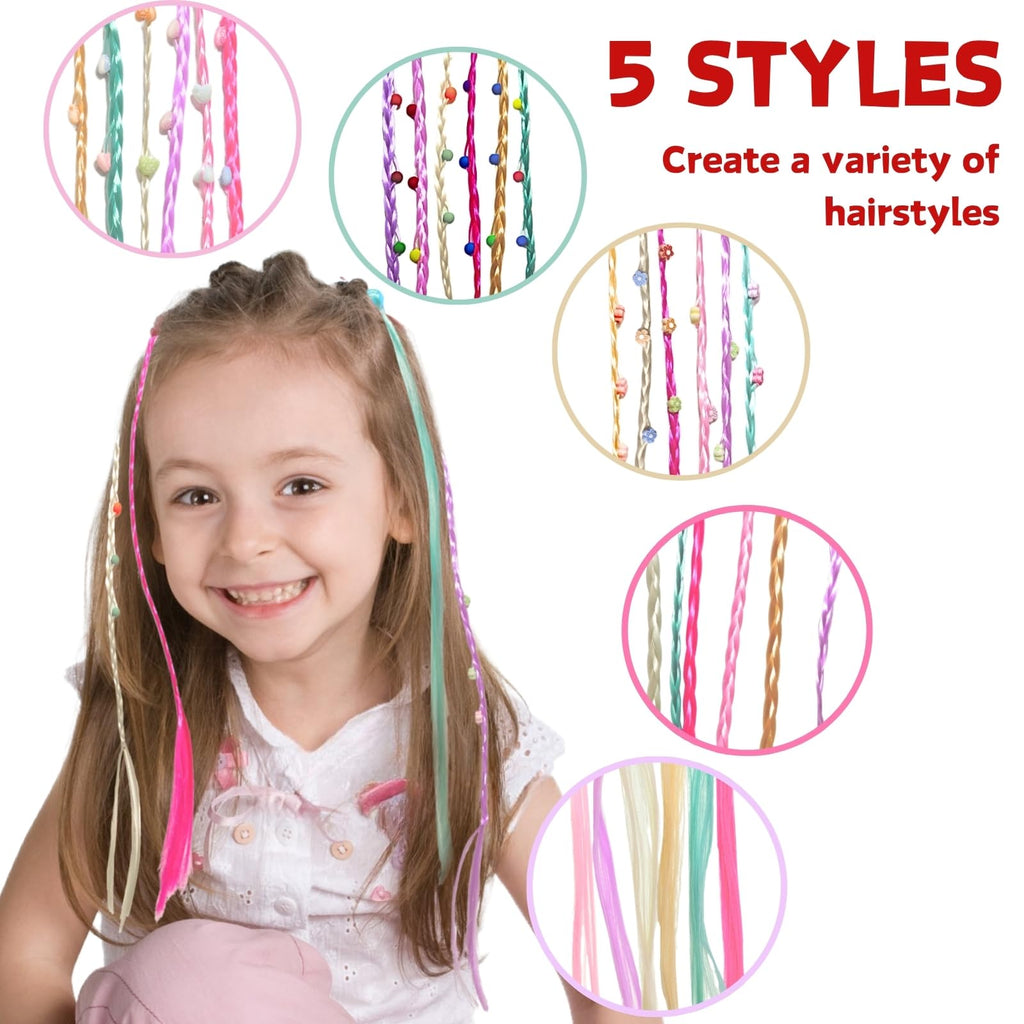 42 Pièces Extensions de Cheveux Couleur avec Clips Cheveux, Kit de Tressage de Cheveux pour Filles et Enfants, Set Accessoires de Coiffure, Rajout Cheveux Tresses pour Fêtes (Série A)