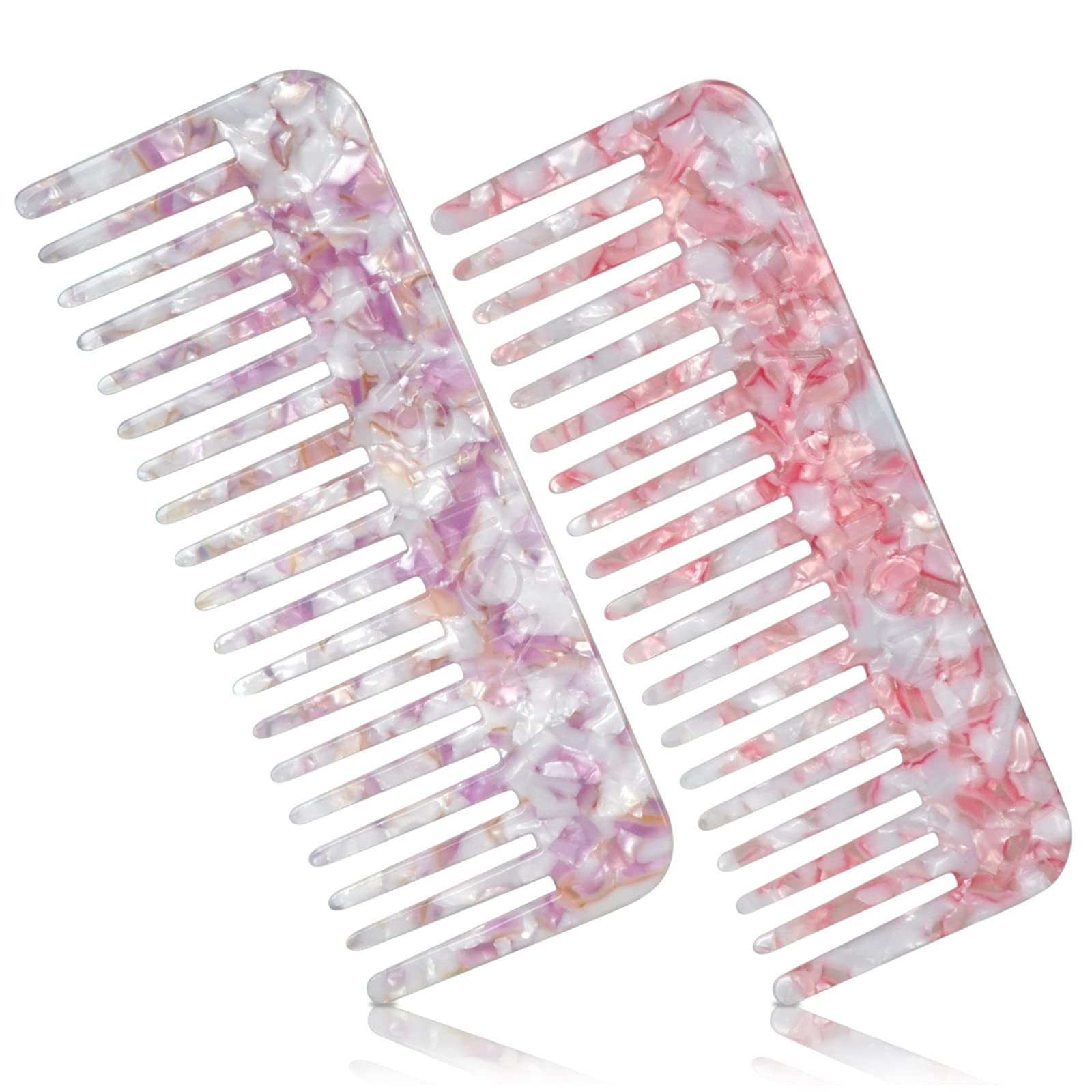 Peigne Démêloir Grosse Dent Large Brosse Cheveux Bouclés Résistant à la Chaleur Peignes Antistatiques en Fibre pour Cheveux Longs Mouillés ou Bouclés pour Femmes Enfants Barbier (Marron/Blanc)