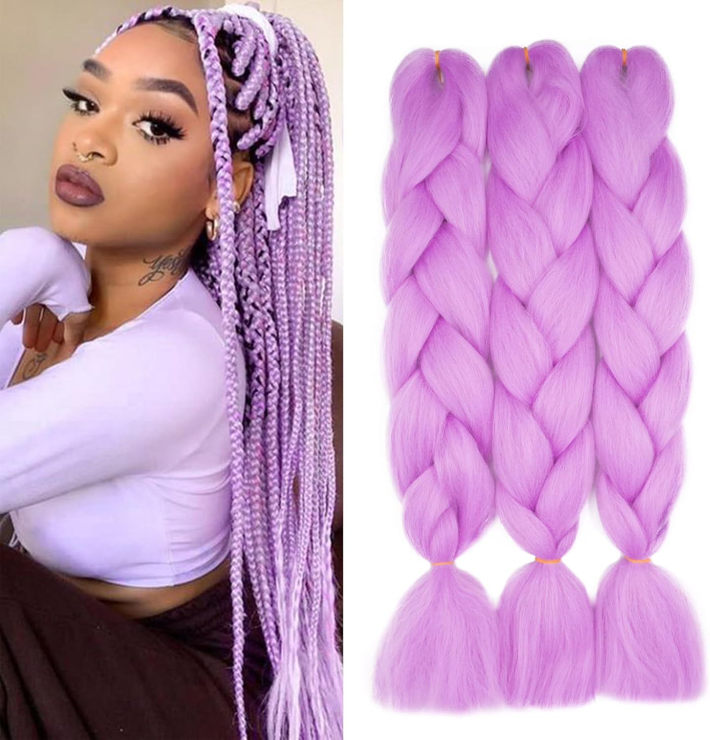 24" Meches pour Tresses Africaine Braids Meches Tresse Cheveux Rajout Cheveux Tressage 1 Paquet Crochet Braids Extension de Cheveux Afro pour Tresse Ombre Synthétiques (Rose)