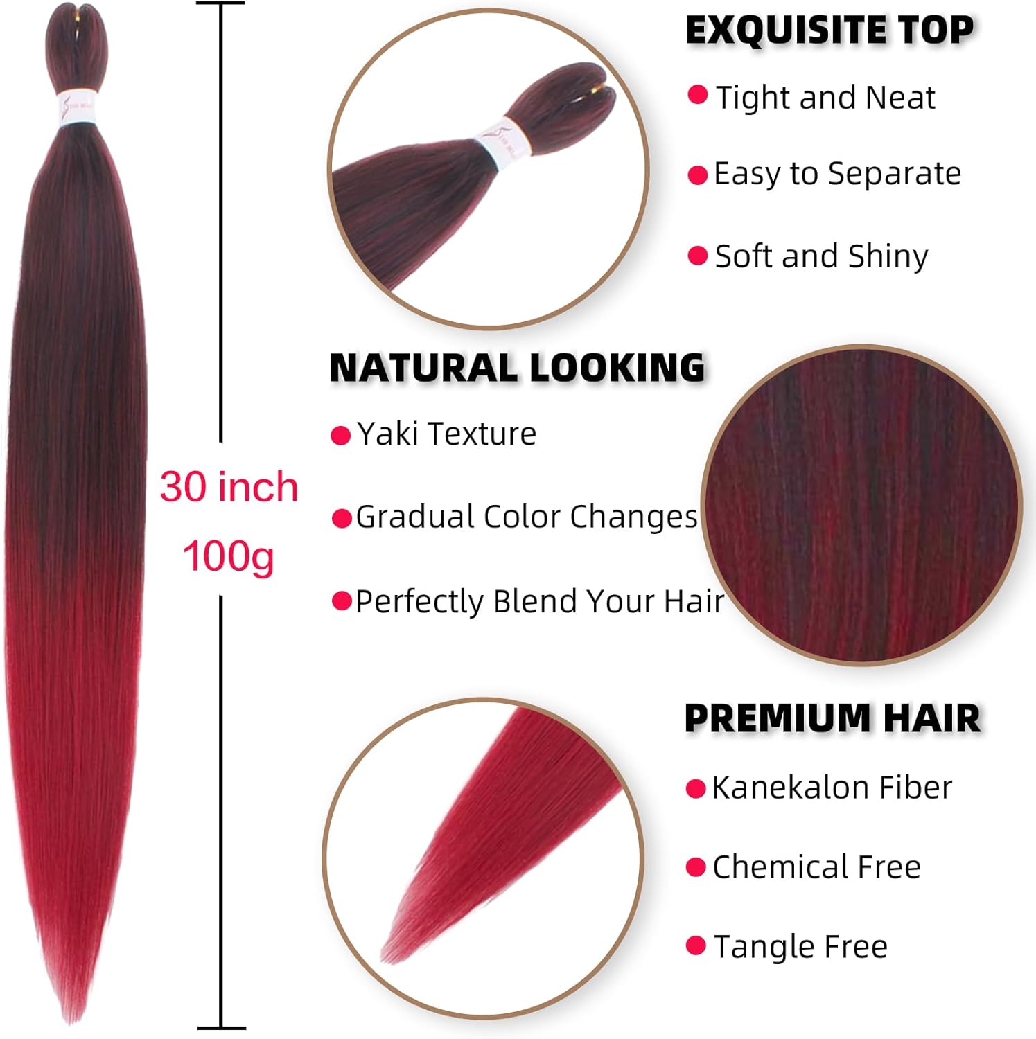 Rajout Cheveux Tressés Pré-étirés Noir Naturelles Black 30 Pouces Long Kanekalon Easy Braids Meches Cheveux pour Tresses Africaine 6 Paquets Knotless Yaki Nattes Extensions de Cheveux(1B#)