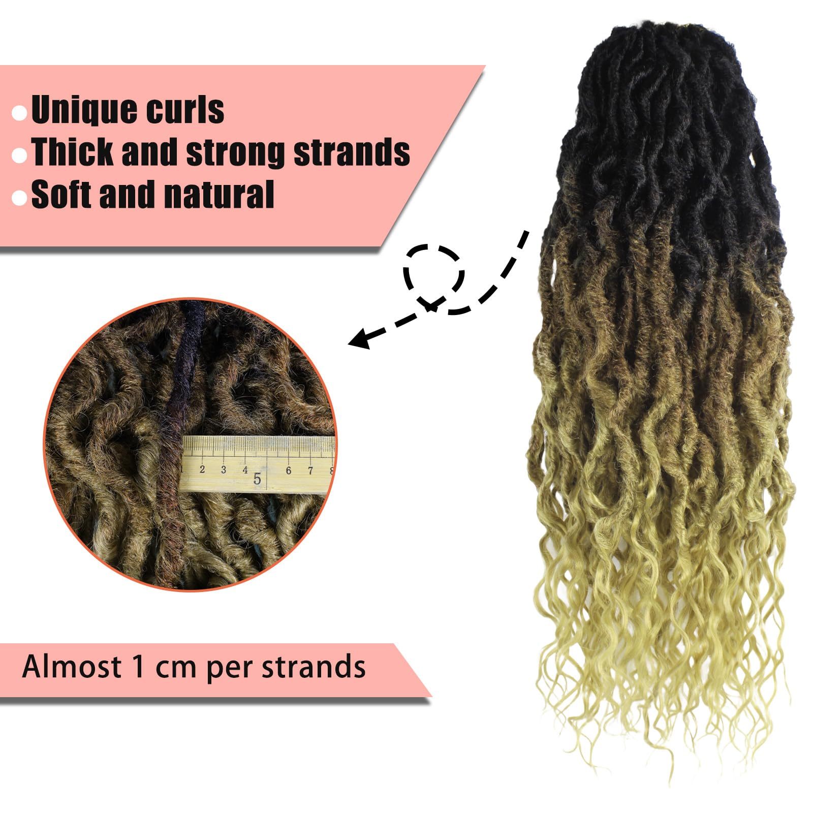 Faux Locs Crochet Hair 24Inch 7 Packs Pre-Looped Ombre Soft Locs With Curly Ends Dreadlock Goddess Loc Crochet Hair for Women（24Inch，OT1B/30/27#）