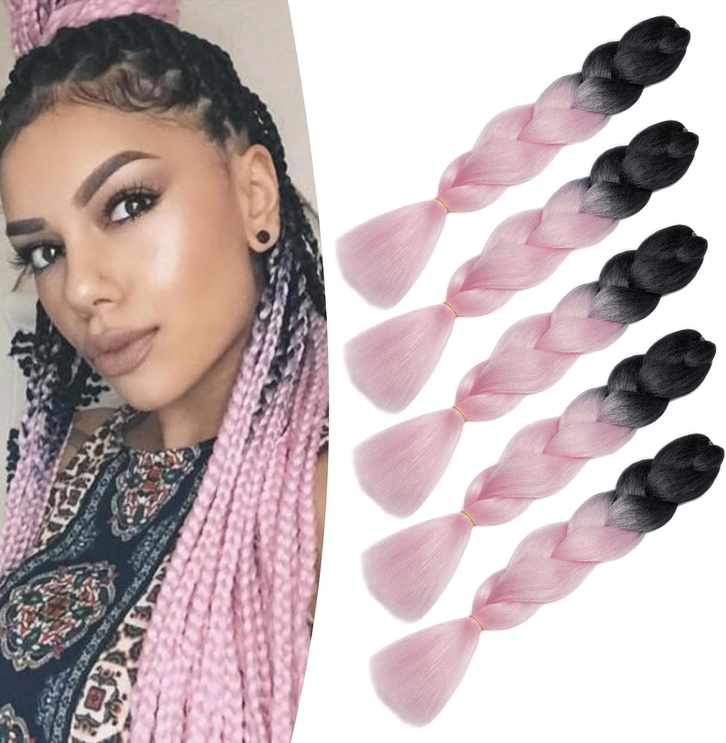 Meches pour Tresses Africaine Rajout Cheveux Braids Jumbo Extension Cheveux Ombre Synthétique Violet & Bleu & Jaune & Orange