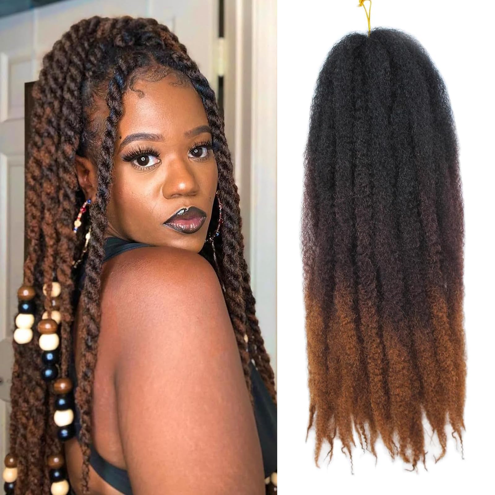 Enbeautiful Marley Twist Hair 24 Inch 8packs Marley Twists Braiding Hair Long Cuban Twist Hair Pre Fluffed Afro Kinky Curly Twists Crochet Hair Synthetic Marley Braids Extensions,27#