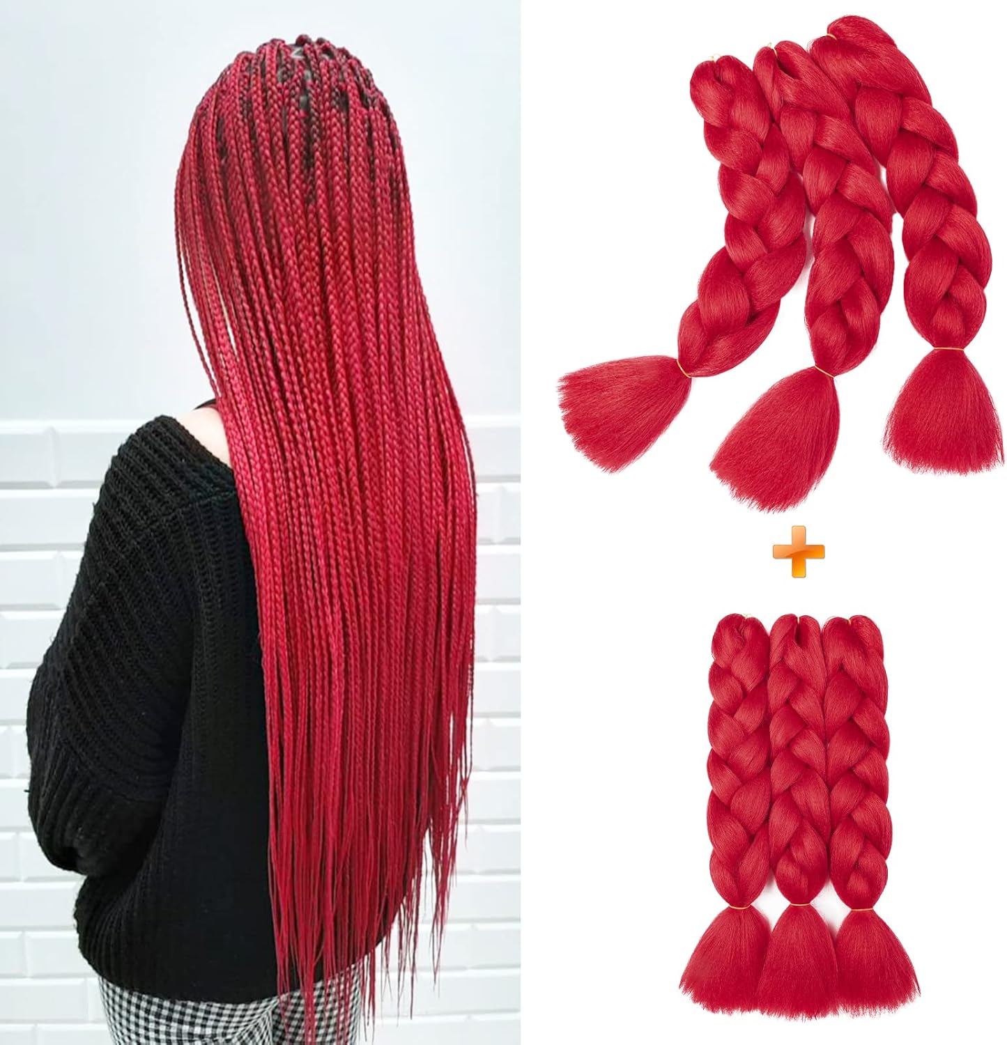 24" Meches pour Tresses Africaine Braids Meches Tresse Cheveux Rajout Cheveux Tressage 1 Paquet Crochet Braids Extension de Cheveux Afro pour Tresse Ombre Synthétiques (Rose)