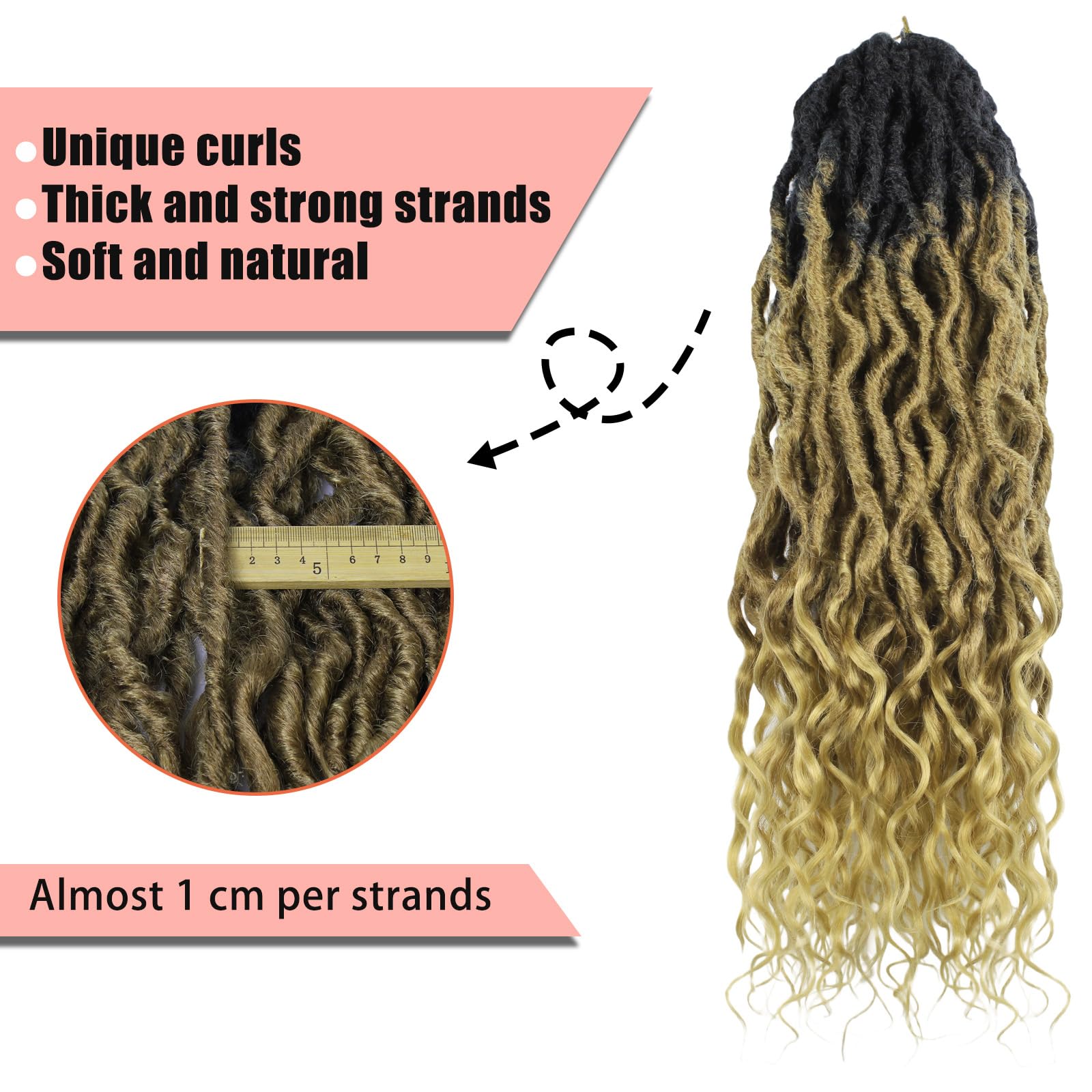 Faux Locs Crochet Hair 24Inch 7 Packs Pre-Looped Ombre Soft Locs With Curly Ends Dreadlock Goddess Loc Crochet Hair for Women（24Inch，OT1B/30/27#）