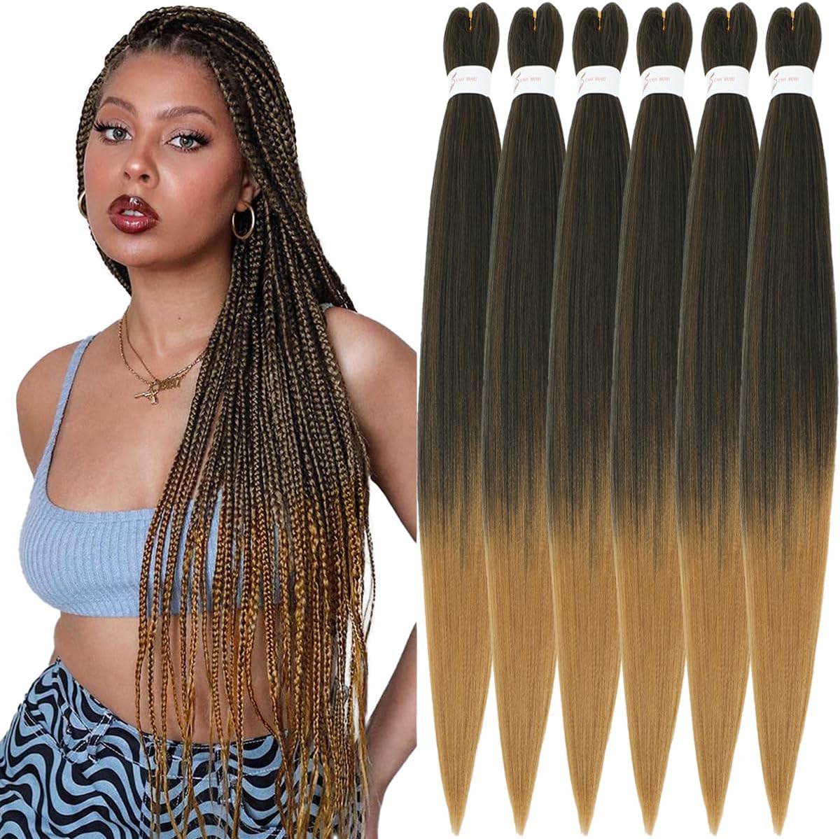Rajout Cheveux Tressés Pré-étirés Noir Naturelles Black 30 Pouces Long Kanekalon Easy Braids Meches Cheveux pour Tresses Africaine 6 Paquets Knotless Yaki Nattes Extensions de Cheveux(1B#)