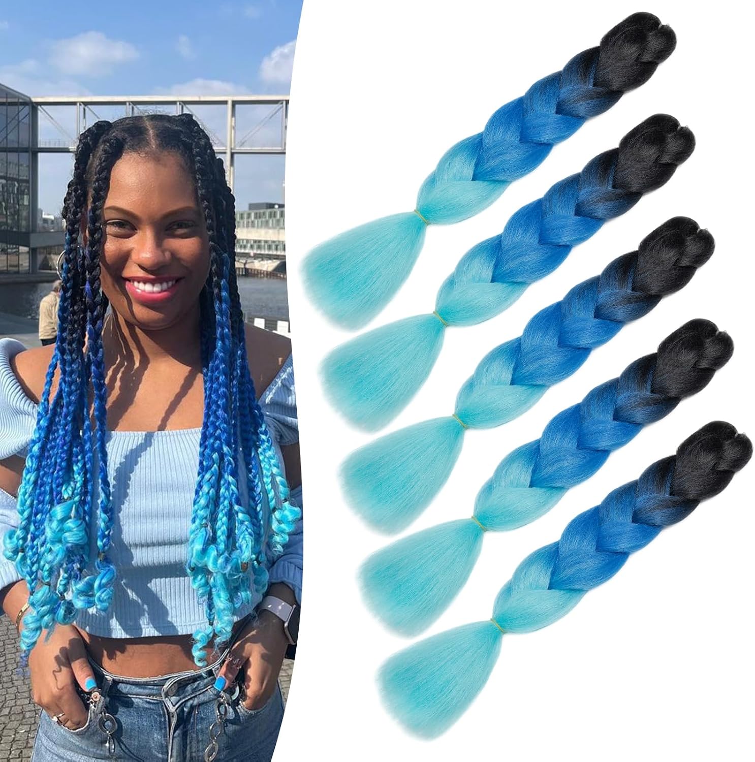 Meches pour Tresses Africaine Rajout Cheveux Braids Jumbo Extension Cheveux Ombre Synthétique Violet & Bleu & Jaune & Orange