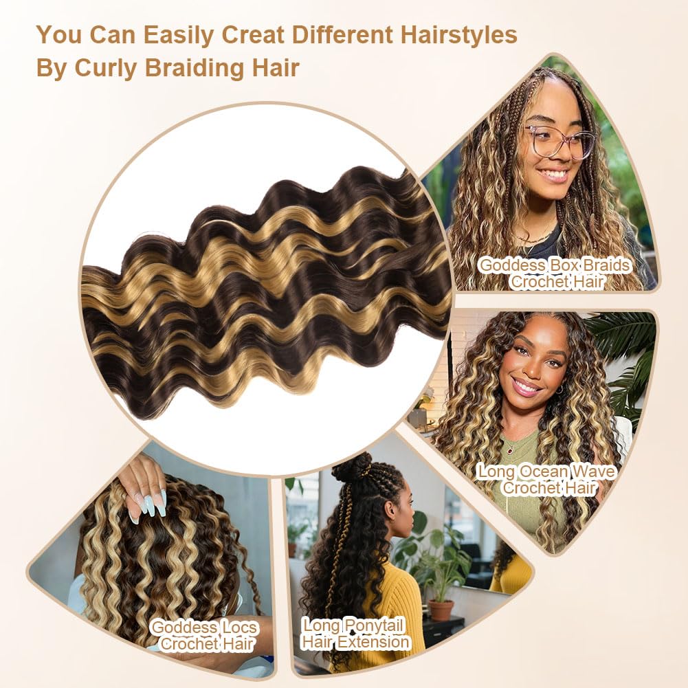 Aomig Cheveux Crochetés Tresses de Bohème, 2PACK/65CM Paquets de Bulk Cheveux Tressés Deep Wave Deep Twist, Meches pour Tresses Africaine, Braids Tissage Synthétique Bresilien (65cm,Noir)