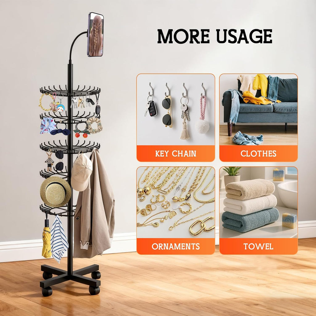 JAOGAUS Support de Perruque, Porte Perruques avec Support pour Téléphone, Réglable en Hauteur avec 140 Pinces pour le Rangement des Perruques, Extension de Cheveux