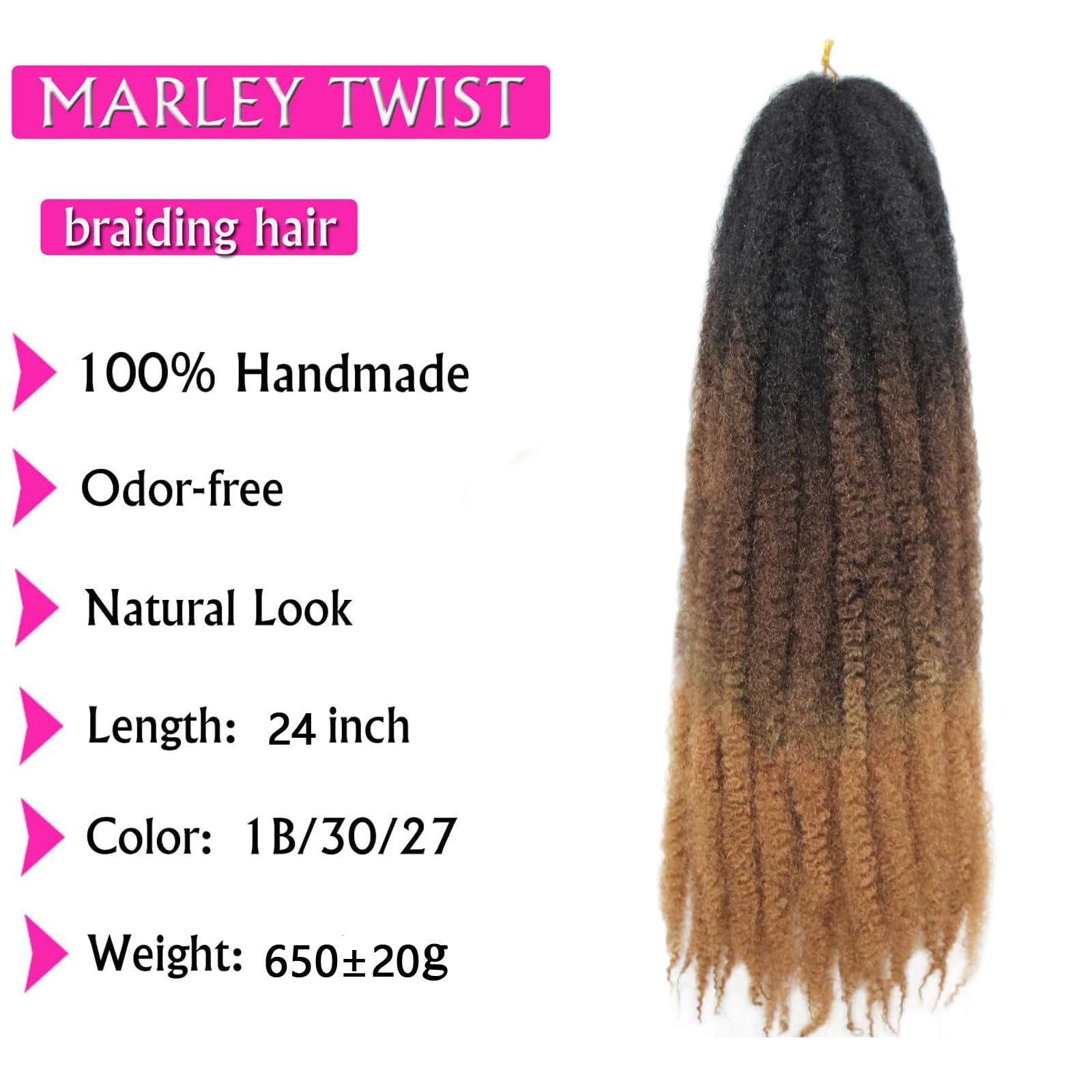 Enbeautiful Marley Twist Hair 24 Inch 8packs Marley Twists Braiding Hair Long Cuban Twist Hair Pre Fluffed Afro Kinky Curly Twists Crochet Hair Synthetic Marley Braids Extensions,27#