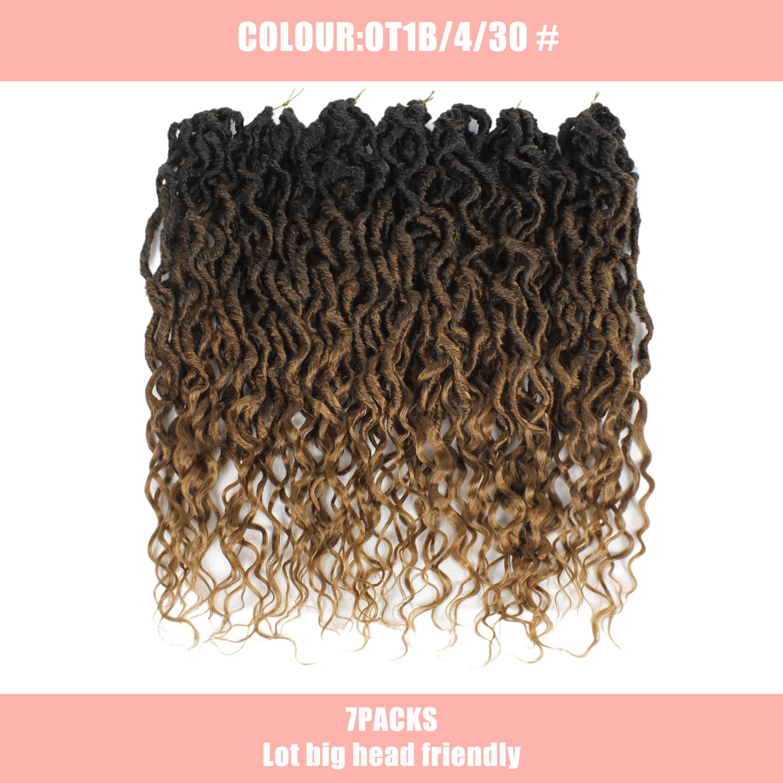 Faux Locs Crochet Hair 24Inch 7 Packs Pre-Looped Ombre Soft Locs With Curly Ends Dreadlock Goddess Loc Crochet Hair for Women（24Inch，OT1B/30/27#）