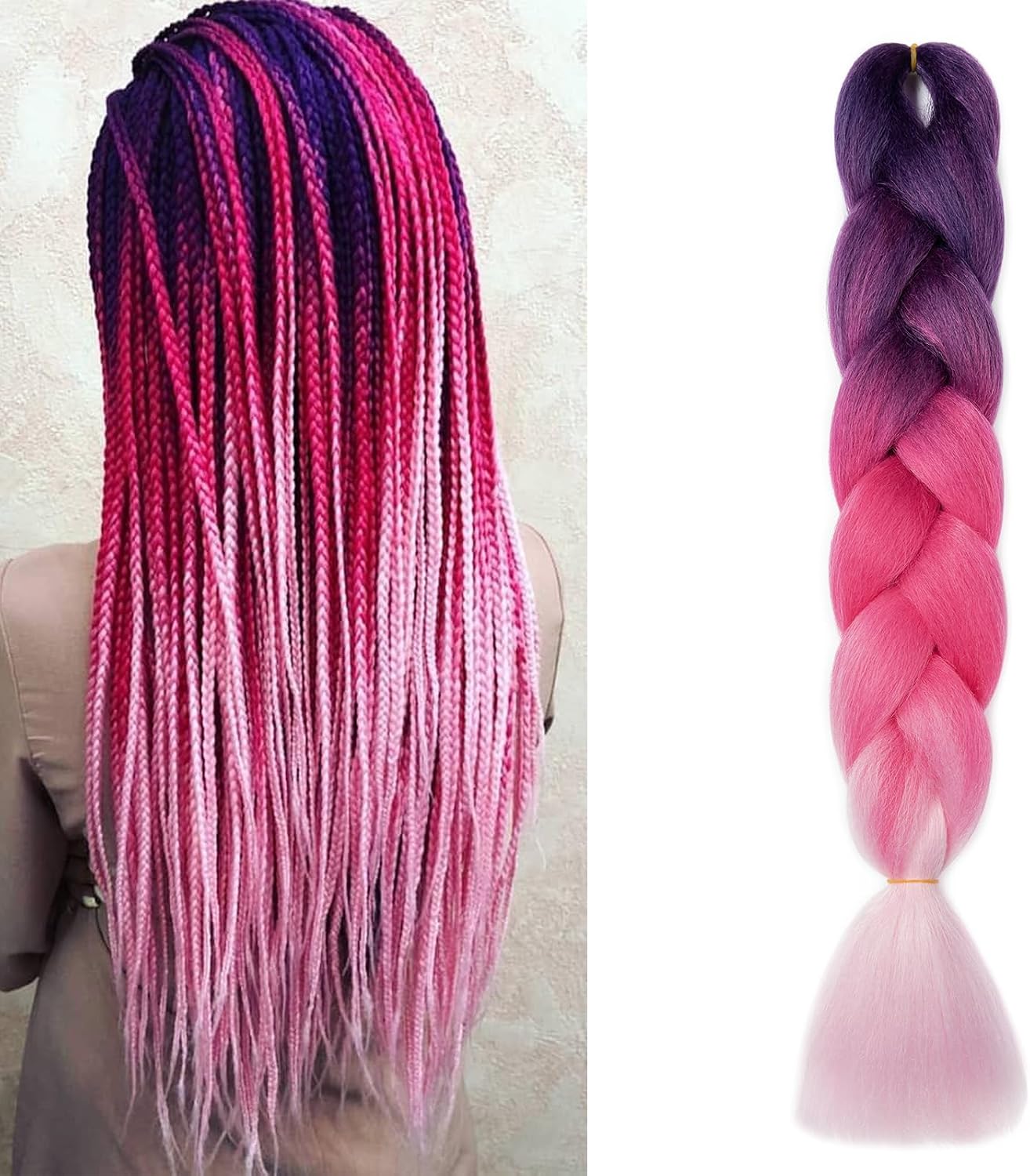 Meches pour Tresses Africaine Rajout Cheveux Braids Jumbo Extension Cheveux Ombre Synthétique Violet & Bleu & Jaune & Orange