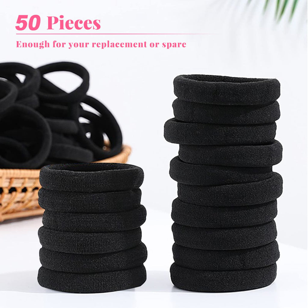 Hanyousheng Elastique Cheveux, 50 Pcs Chouchou Cheveux, 8 mm Elastique Cheveux Epais, Epais en Coton Sans Couture, Hair Elastic Band pour Femmes Hommes et Enfants