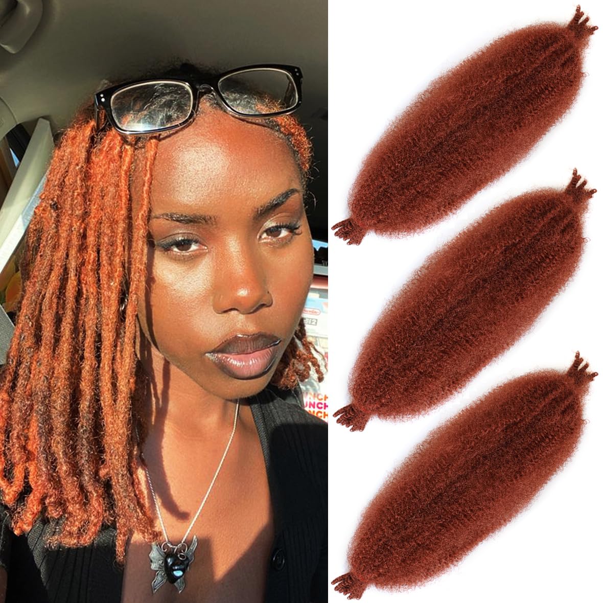 Leeven 16 Pouces Pre Separated Springy Twist Hair 8 Packs Pre-Fluffed Popping Crochet for Distressed Locs Afro Kinky Curly Marley Braiding Hair Extensions /1B#