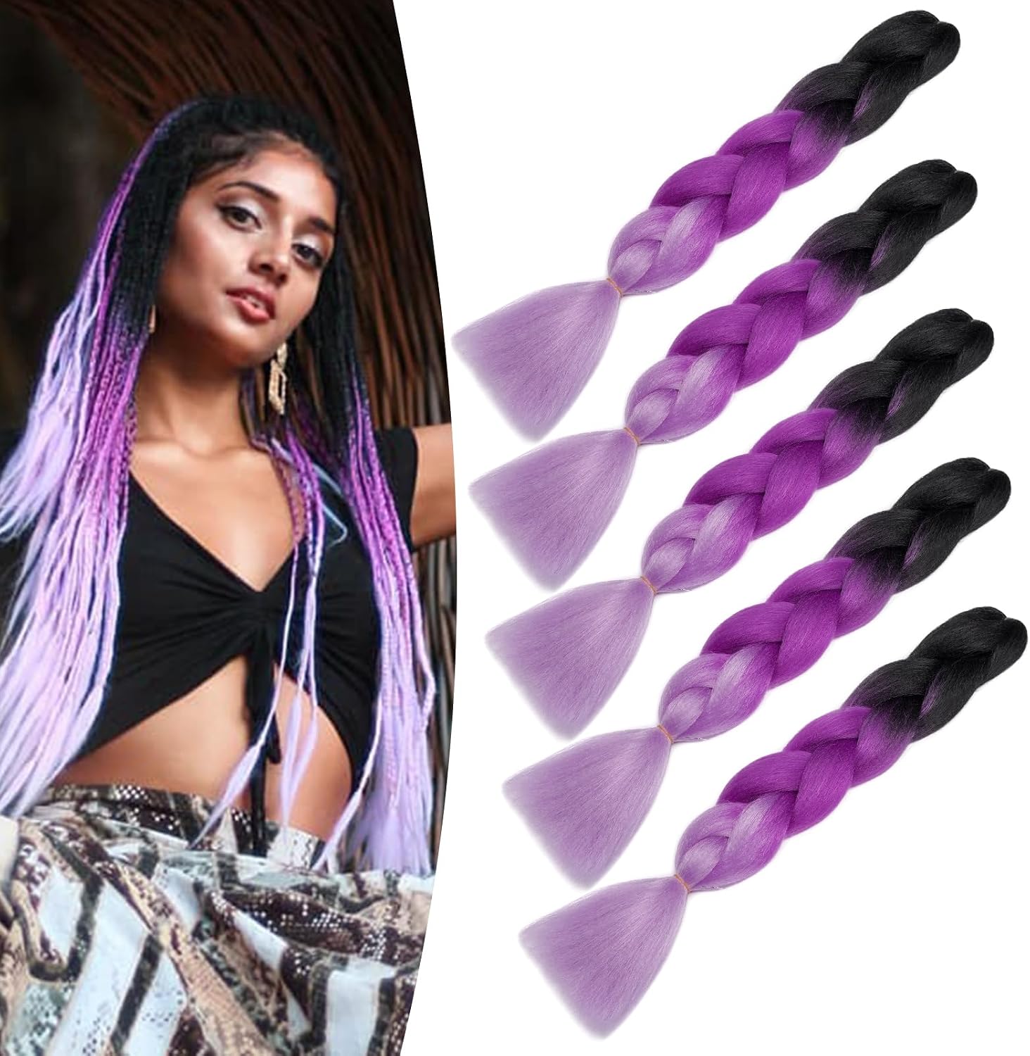 Meches pour Tresses Africaine Rajout Cheveux Braids Jumbo Extension Cheveux Ombre Synthétique Violet & Bleu & Jaune & Orange