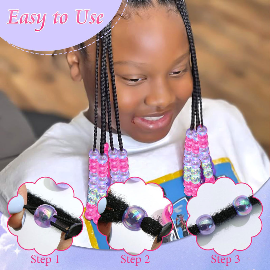 60PCS Perles à Tresser AB Pour Enfants Filles Perles Rondes en Acrylique Bleu Violet Transparent avec Aide à L'Enfilage