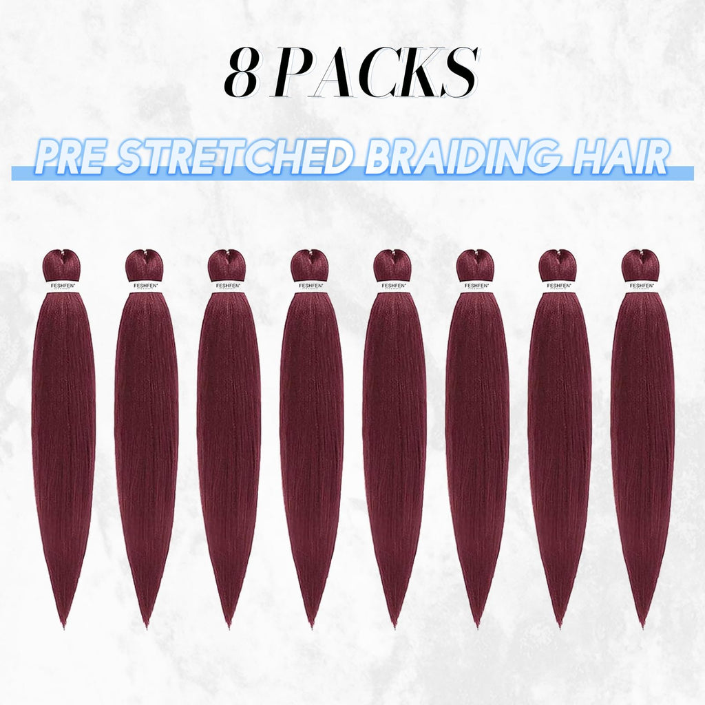 FESHFEN Meches pour Tresses Africaine Rajout Cheveux Tresses Pré étiré Tressage Braiding Hair Synthétiques Yaki 8 Packs Hair Braids Extensions de cheveux pour Femme 65cm Noir cassé à Auburn clair