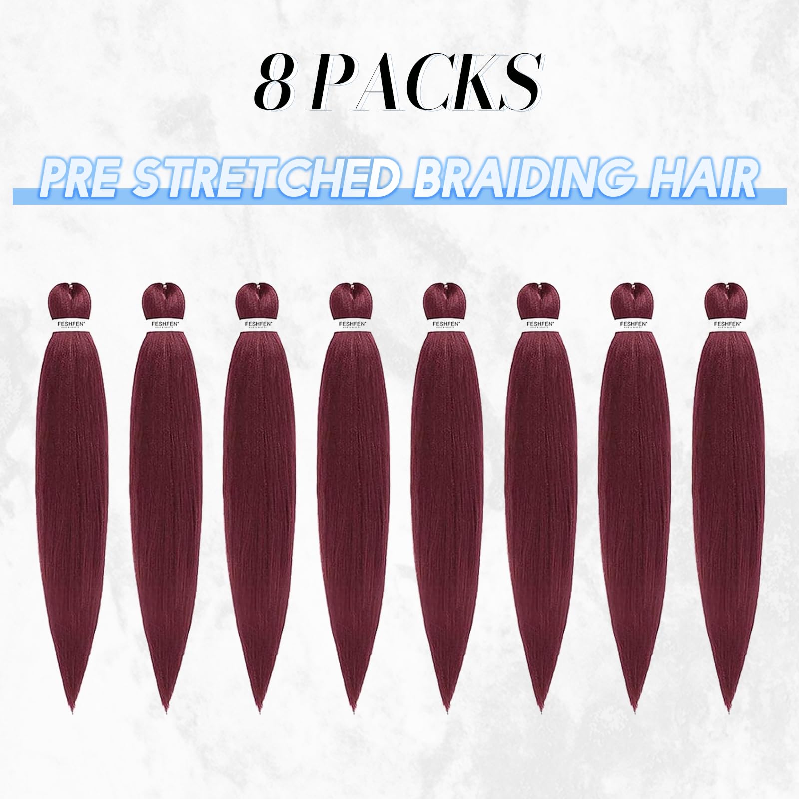 FESHFEN Meches pour Tresses Africaine Rajout Cheveux Tresses Pré étiré Tressage Braiding Hair Synthétiques Yaki 8 Packs Hair Braids Extensions de cheveux pour Femme 65cm Noir cassé à Auburn clair