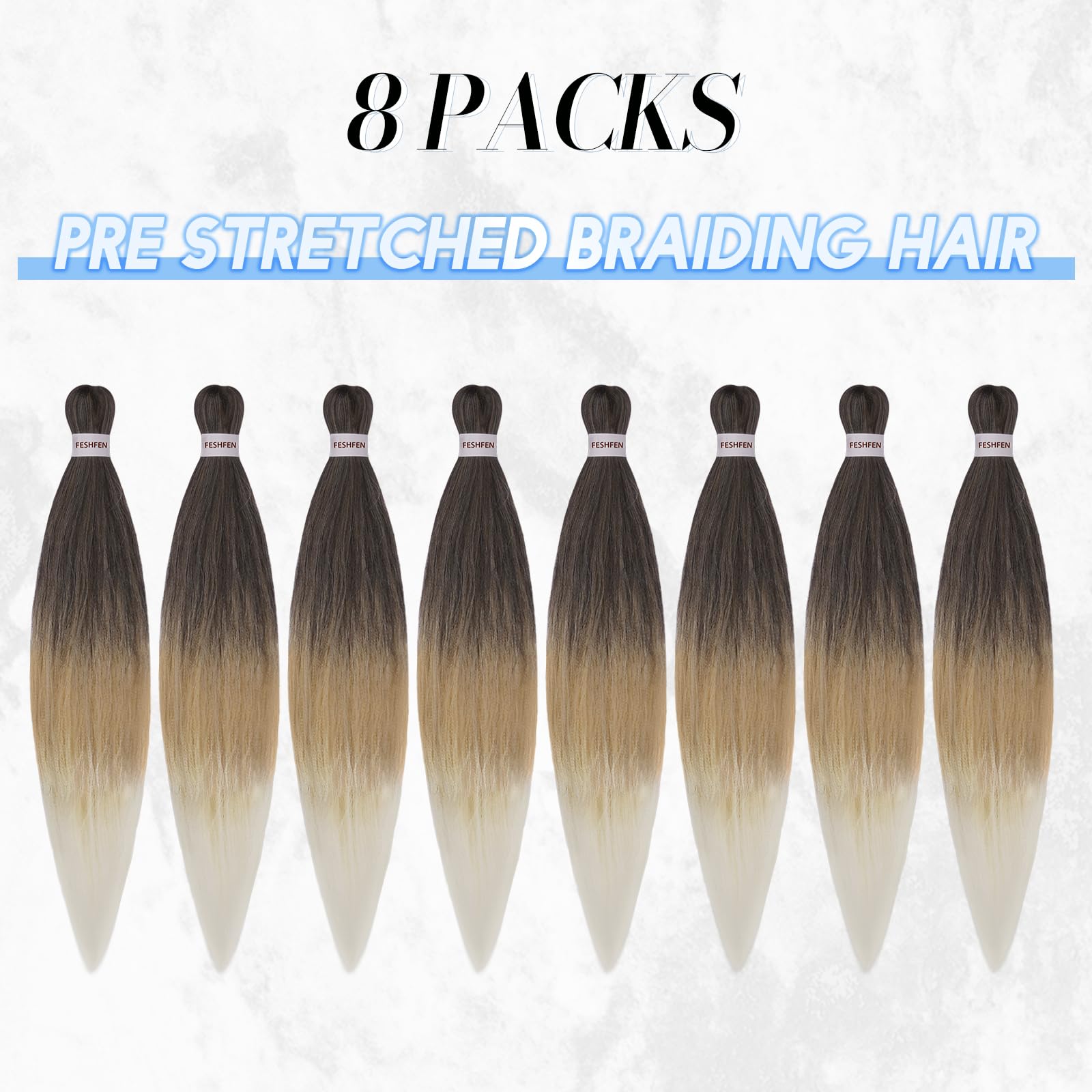 FESHFEN Meches pour Tresses Africaine Rajout Cheveux Tresses Pré étiré Tressage Braiding Hair Synthétiques Yaki 8 Packs Hair Braids Extensions de cheveux pour Femme 65cm Noir cassé à Auburn clair